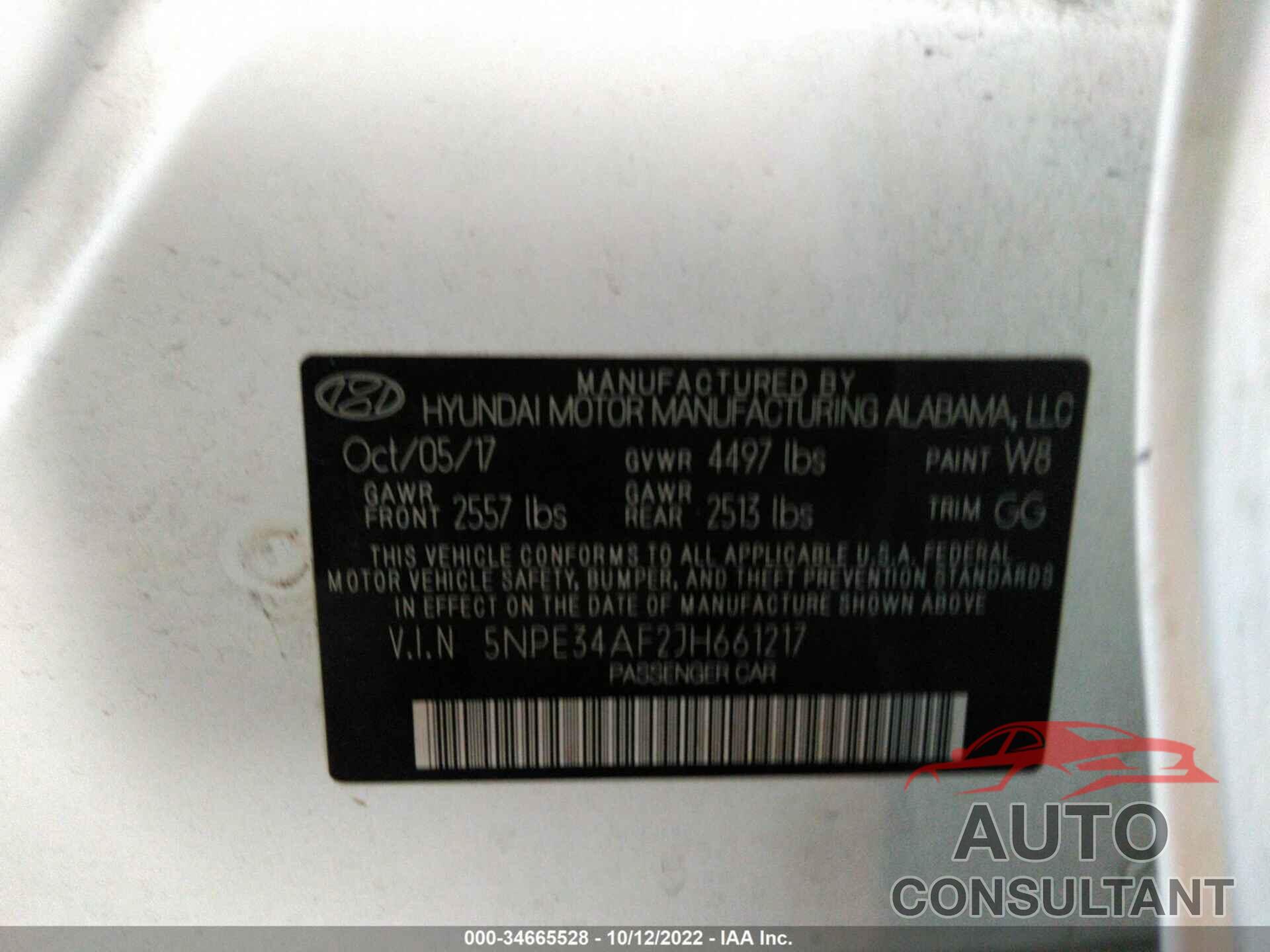 HYUNDAI SONATA 2018 - 5NPE34AF2JH661217