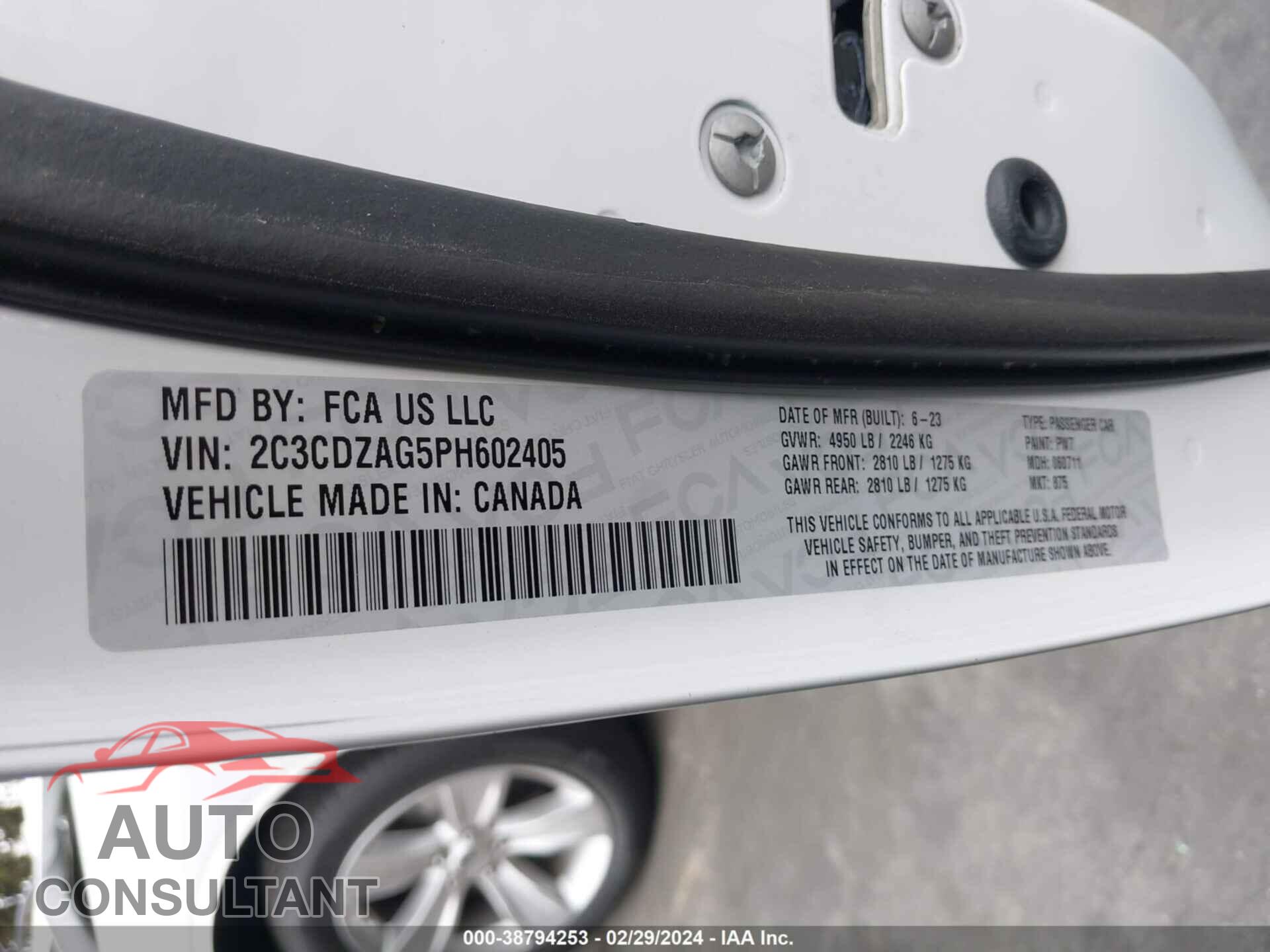 DODGE CHALLENGER 2023 - 2C3CDZAG5PH602405