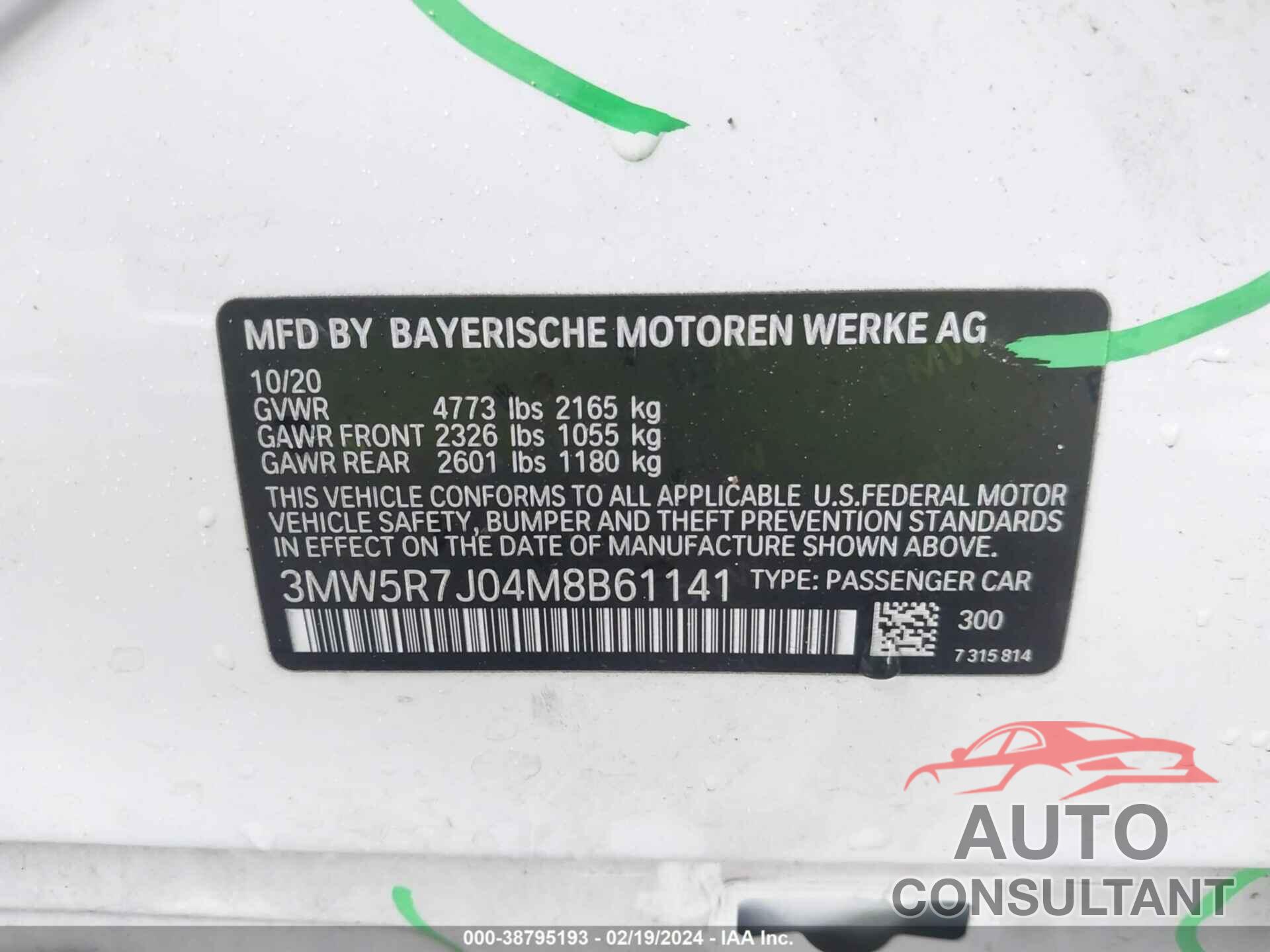 BMW 330I 2021 - 3MW5R7J04M8B61141