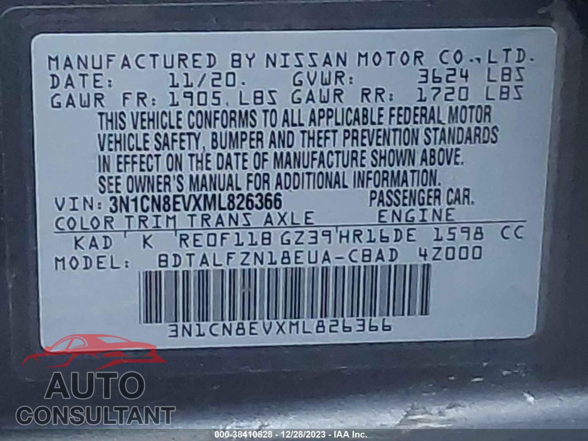NISSAN VERSA 2021 - 3N1CN8EVXML826366