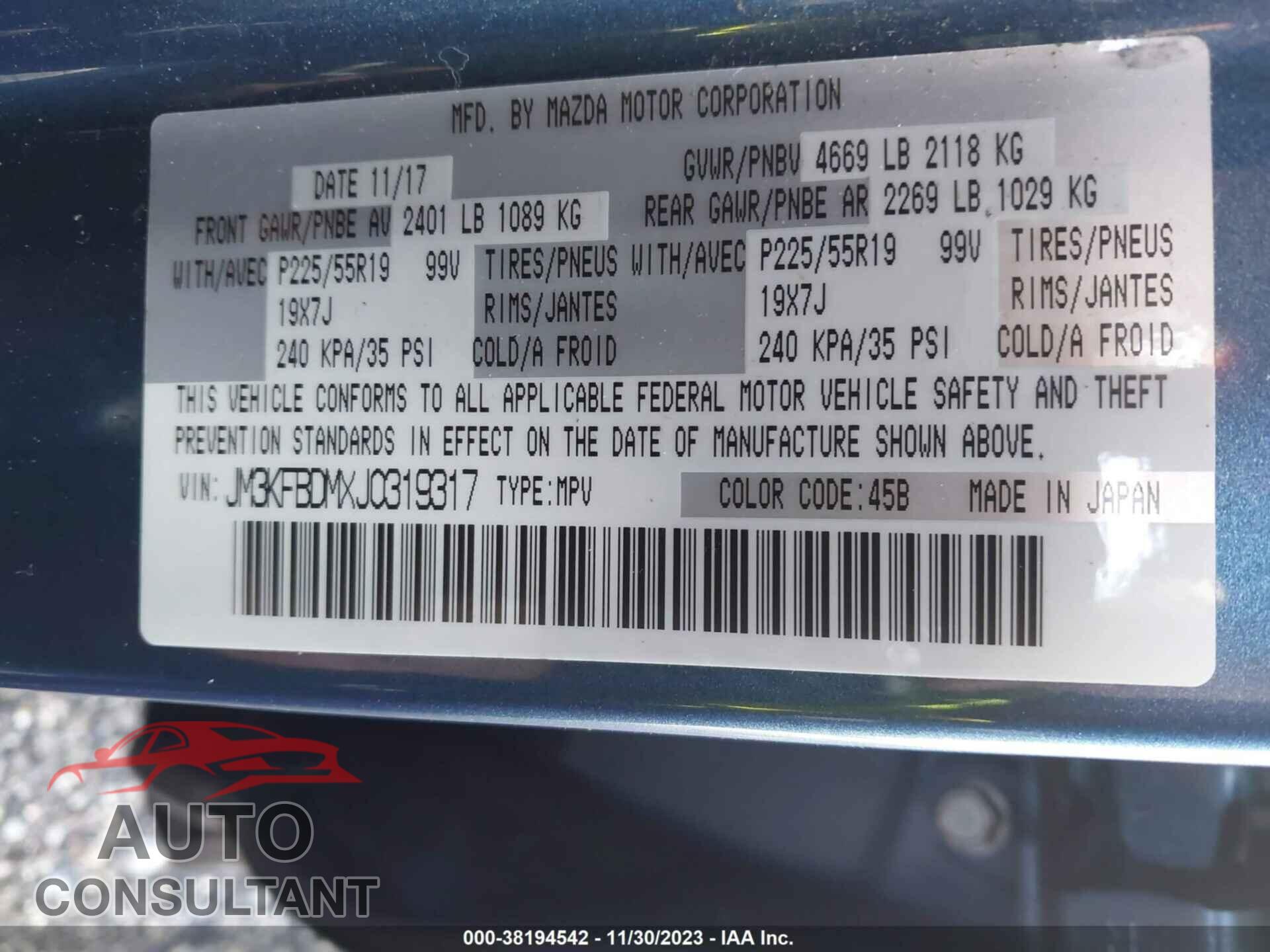 MAZDA CX-5 2018 - JM3KFBDMXJ0319317