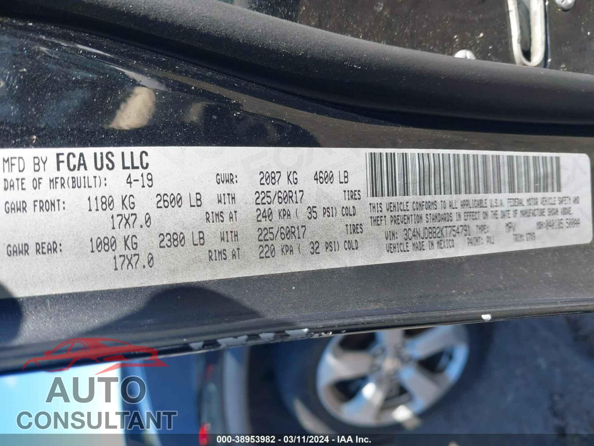 JEEP COMPASS 2019 - 3C4NJDBB2KT754791