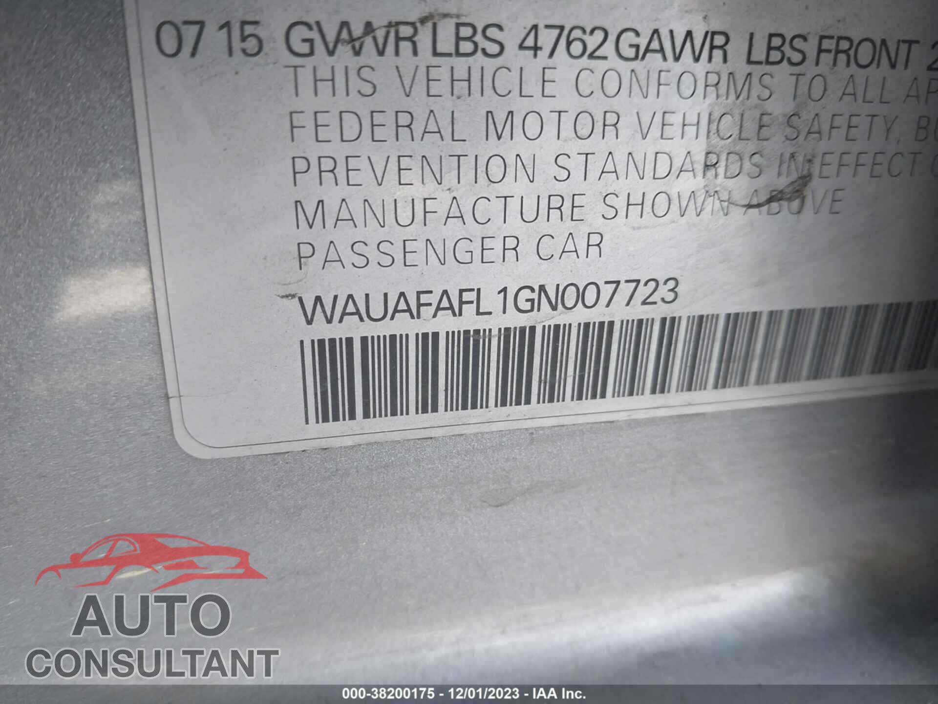 AUDI A4 2016 - WAUAFAFL1GN007723