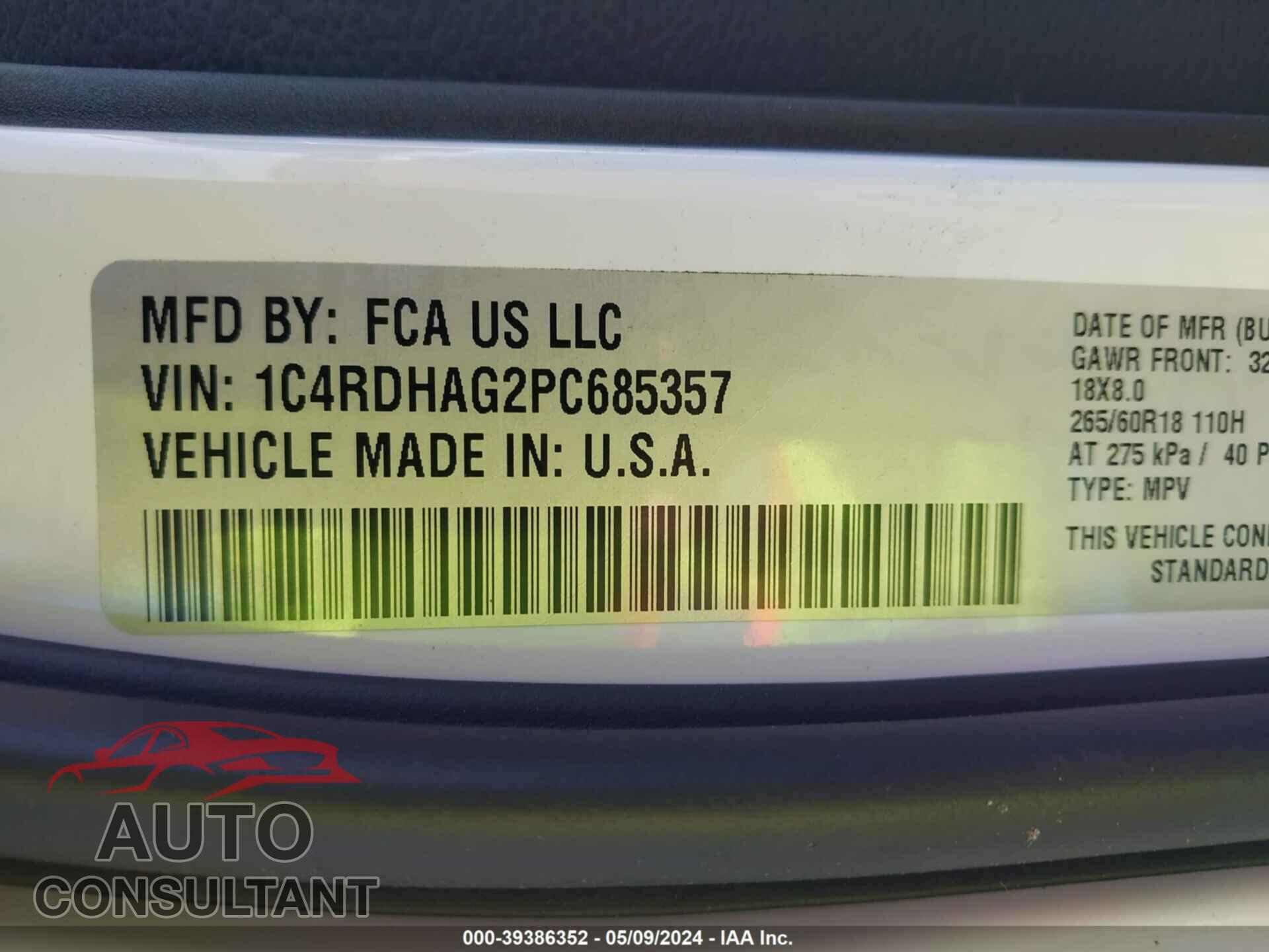 DODGE DURANGO 2023 - 1C4RDHAG2PC685357