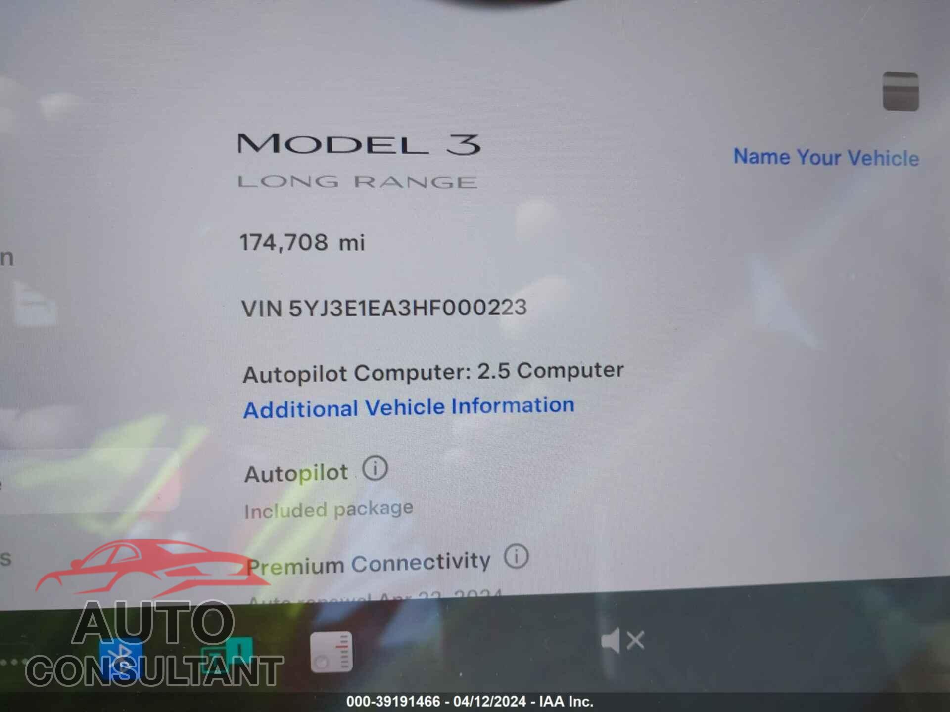 TESLA MODEL 3 2017 - 5YJ3E1EA3HF000223