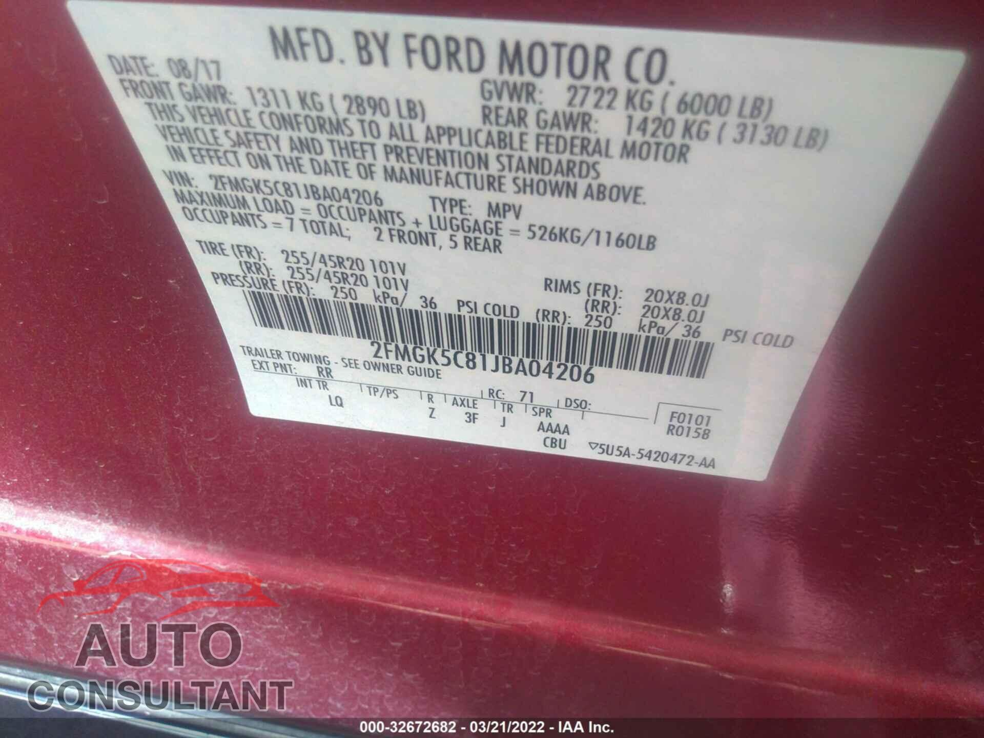 FORD FLEX 2018 - 2FMGK5C81JBA04206