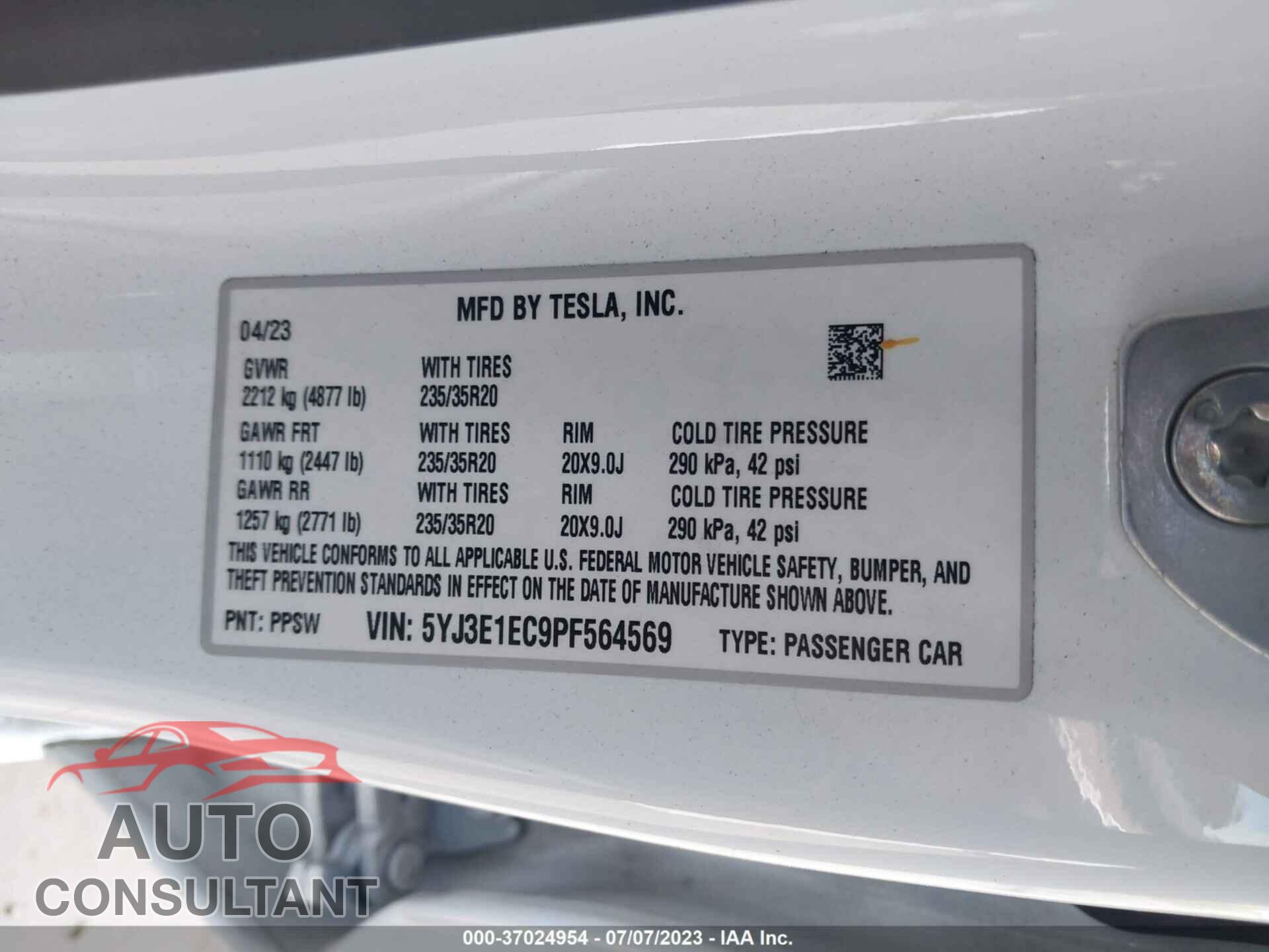TESLA MODEL 3 2023 - 5YJ3E1EC9PF564569