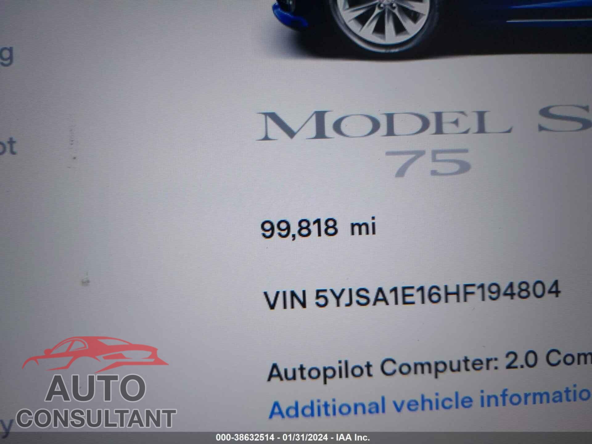 TESLA MODEL S 2017 - 5YJSA1E16HF194804