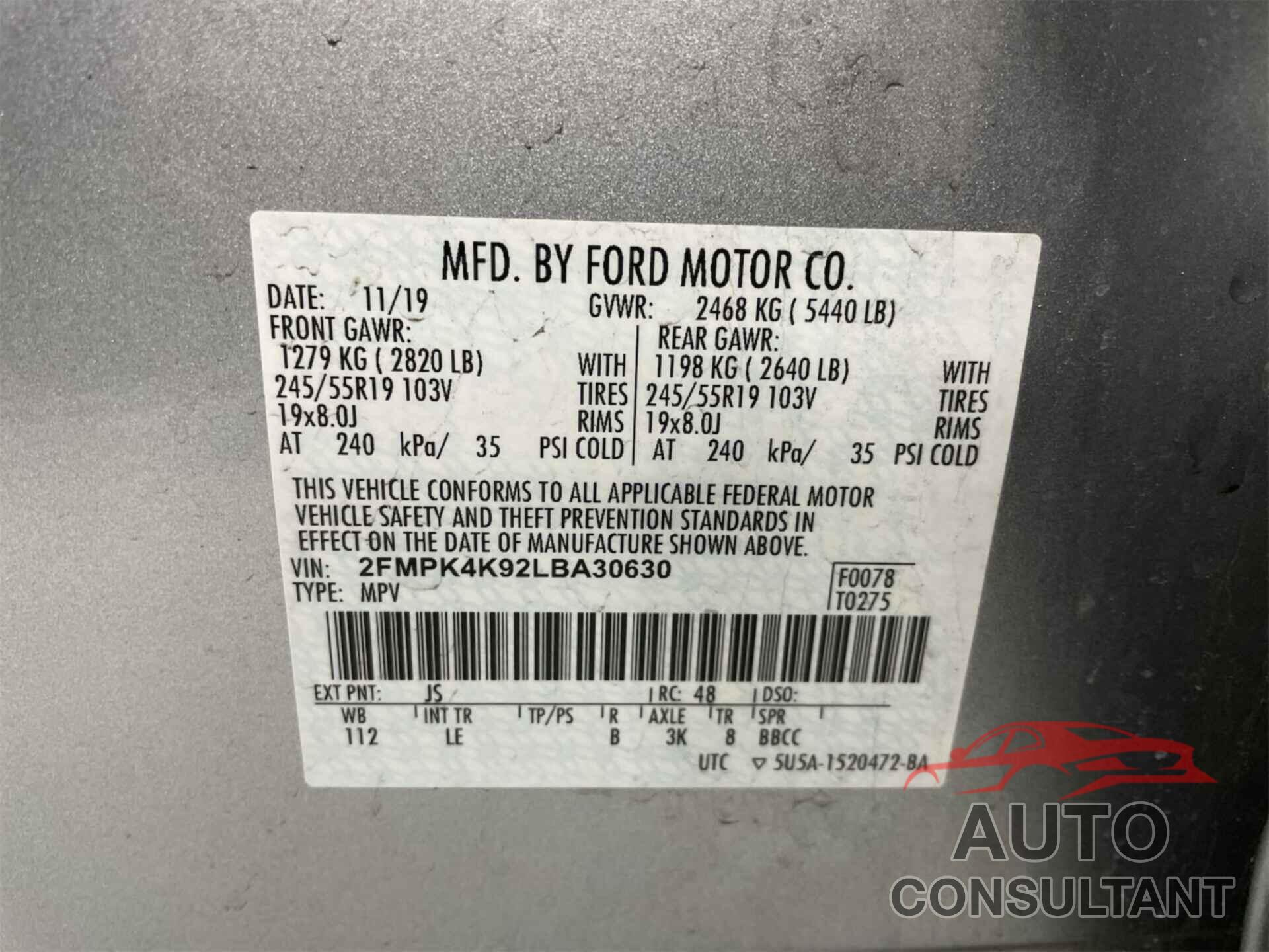 FORD EDGE 2020 - 2FMPK4K92LBA30630