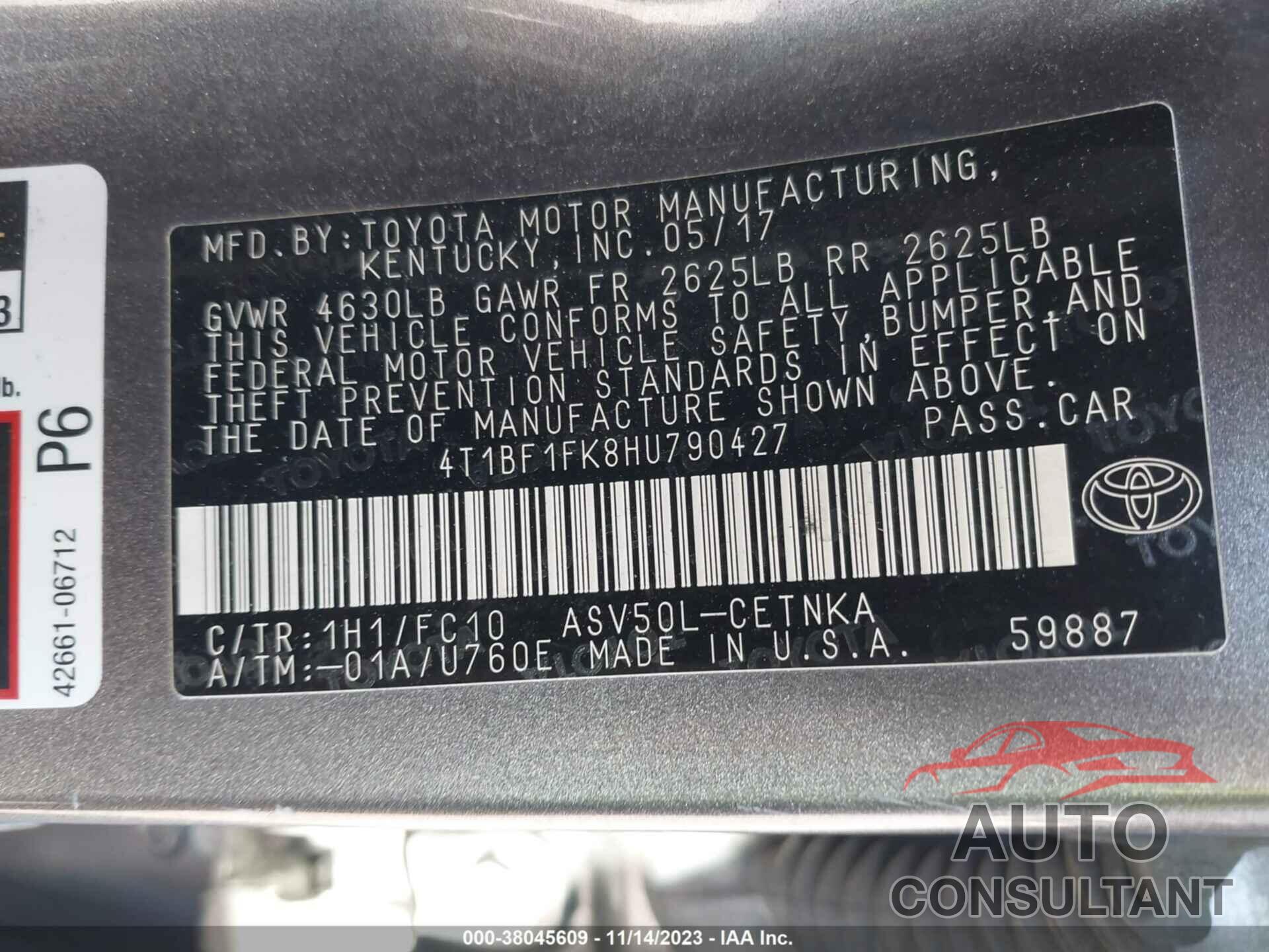 TOYOTA CAMRY 2017 - 4T1BF1FK8HU790427