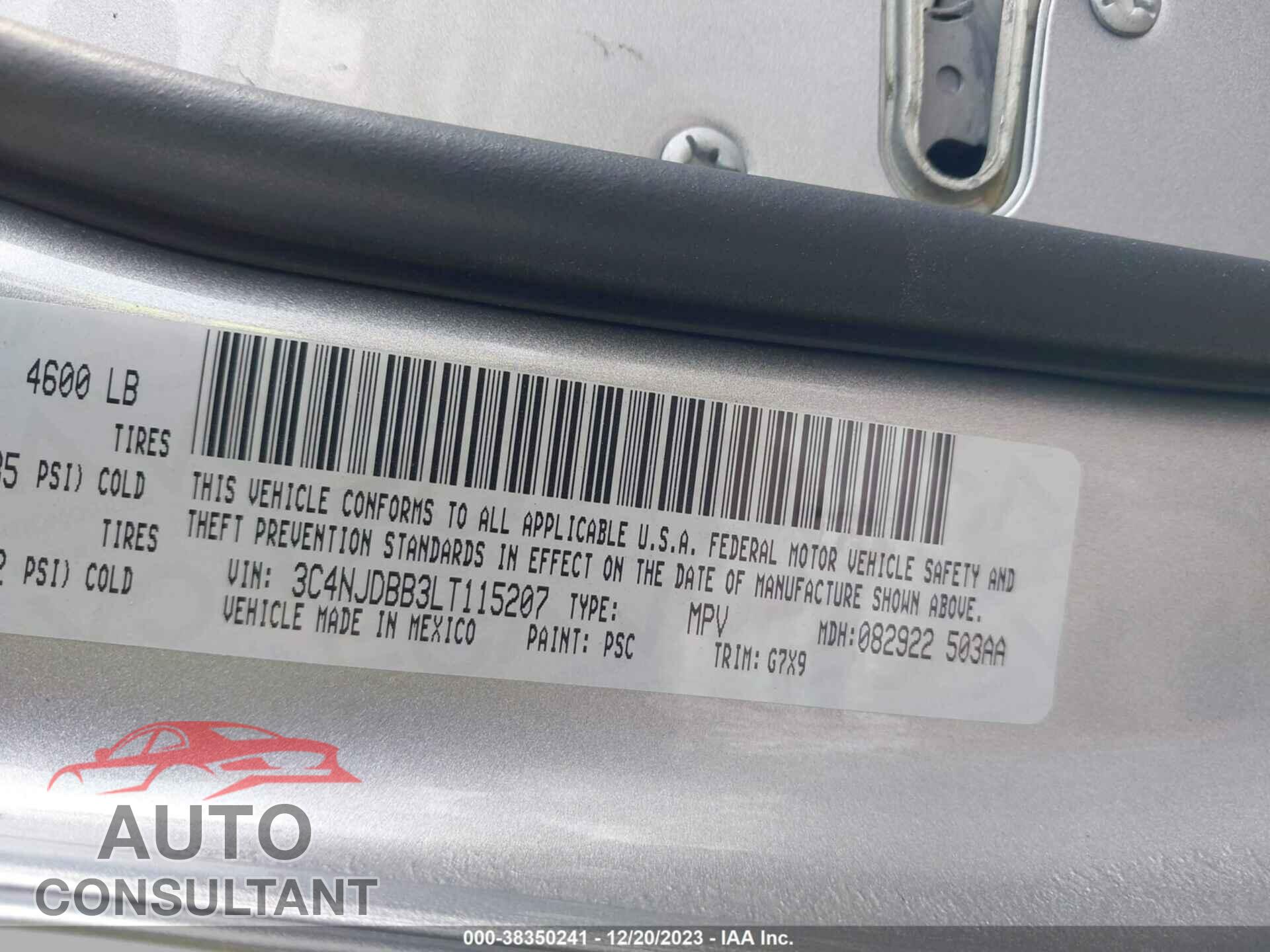 JEEP COMPASS 2020 - 3C4NJDBB3LT115207