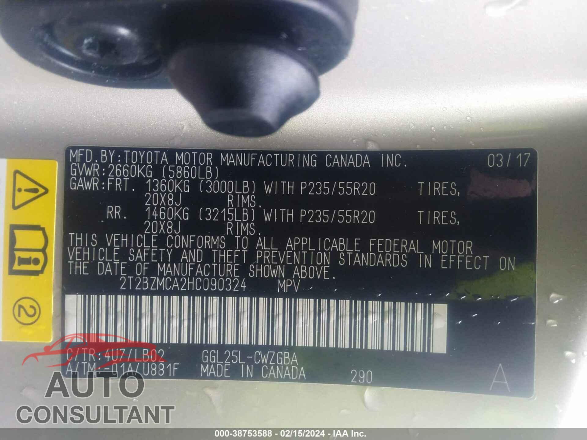 LEXUS RX 2017 - 2T2BZMCA2HC090324