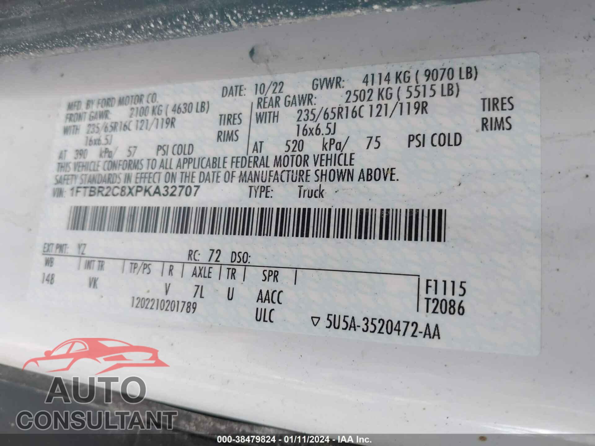 FORD TRANSIT 2023 - 1FTBR2C8XPKA32707