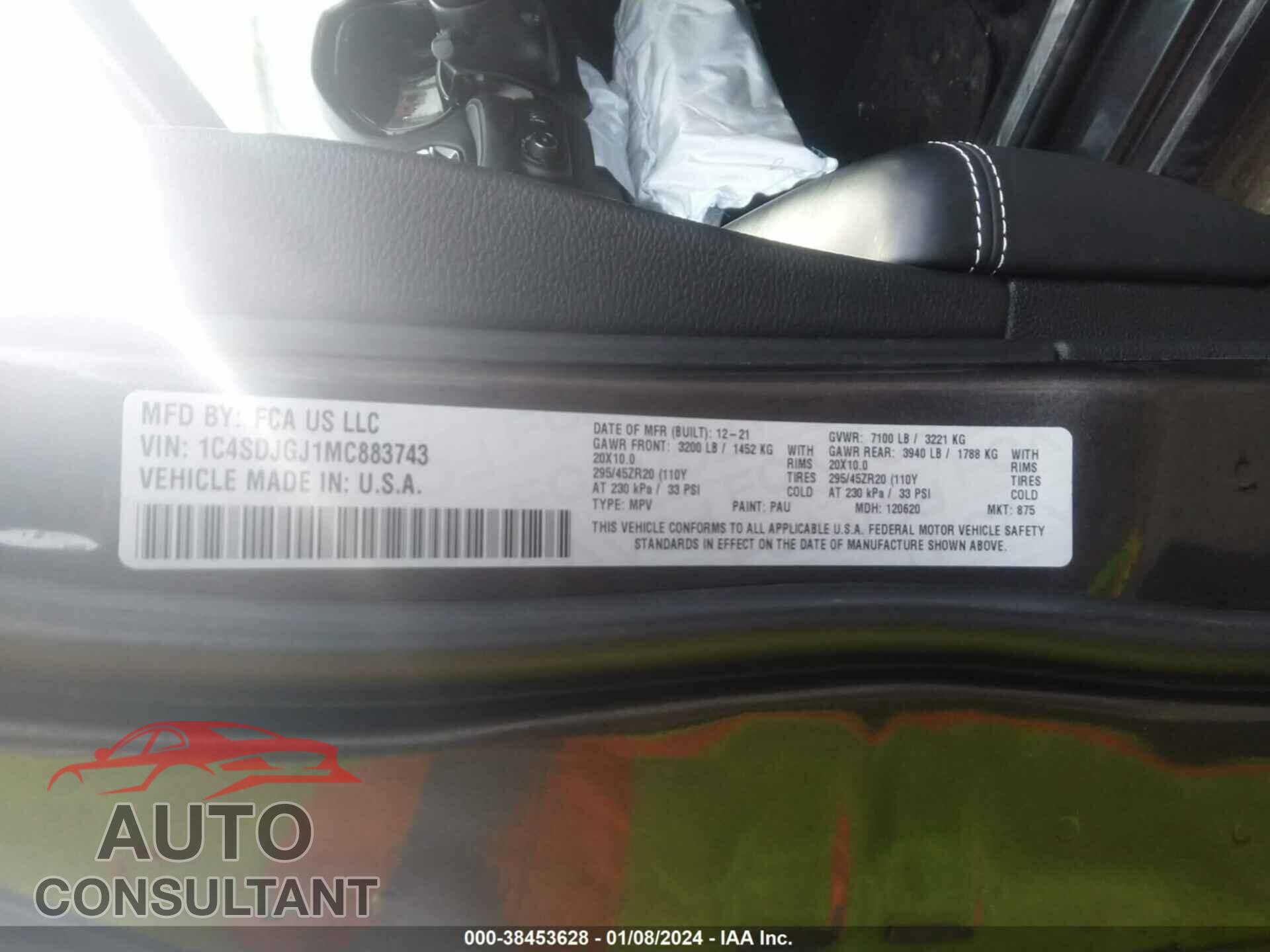 DODGE DURANGO 2021 - 1C4SDJGJ1MC883743