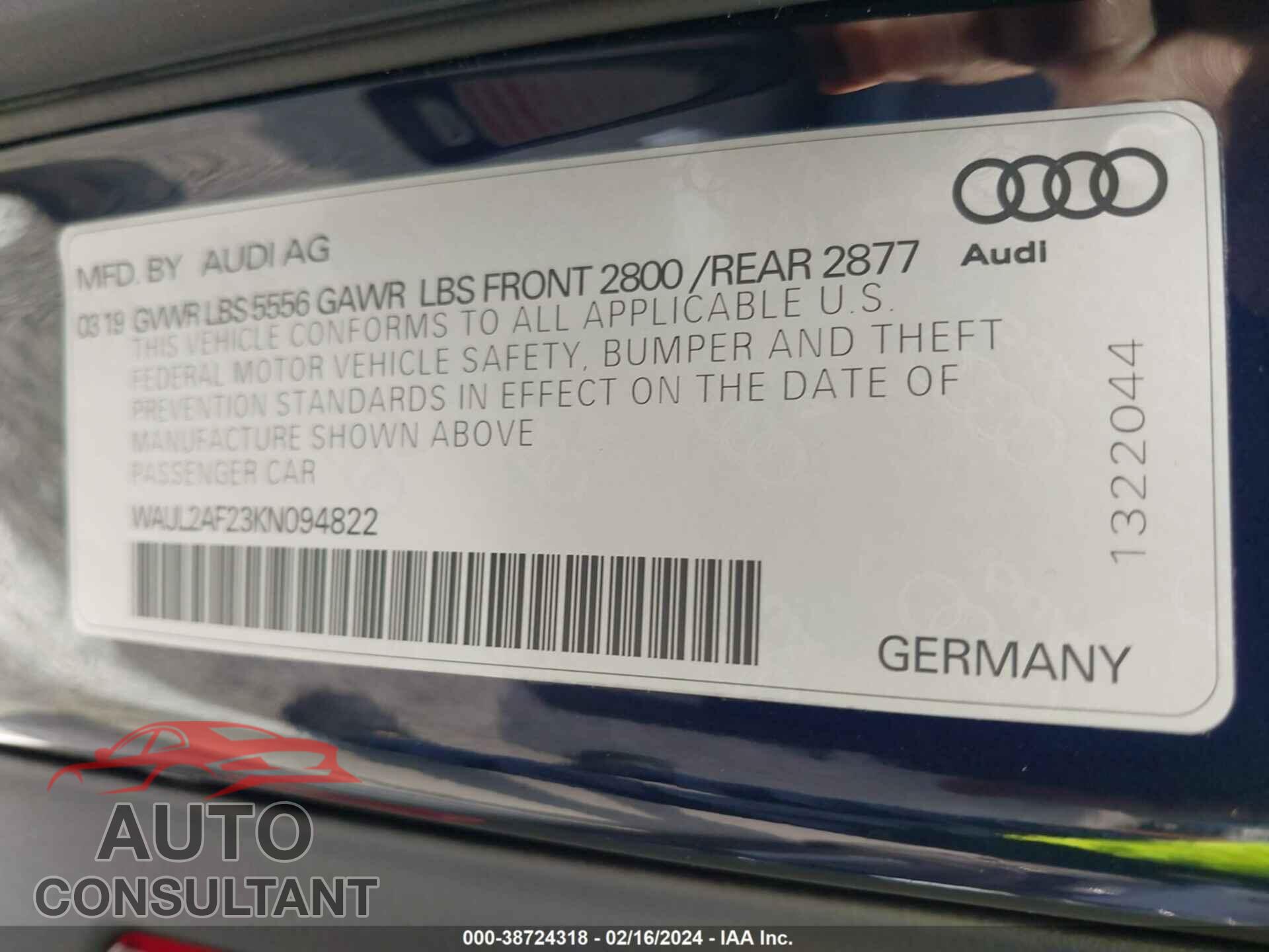 AUDI A6 2019 - WAUL2AF23KN094822