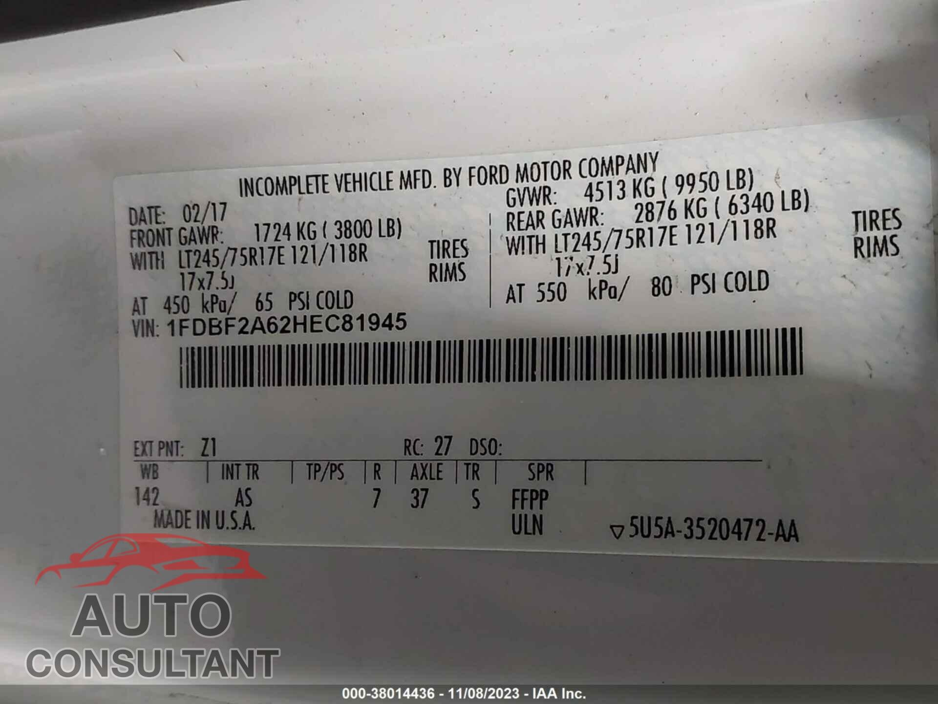 FORD F-250 2017 - 1FDBF2A62HEC81945
