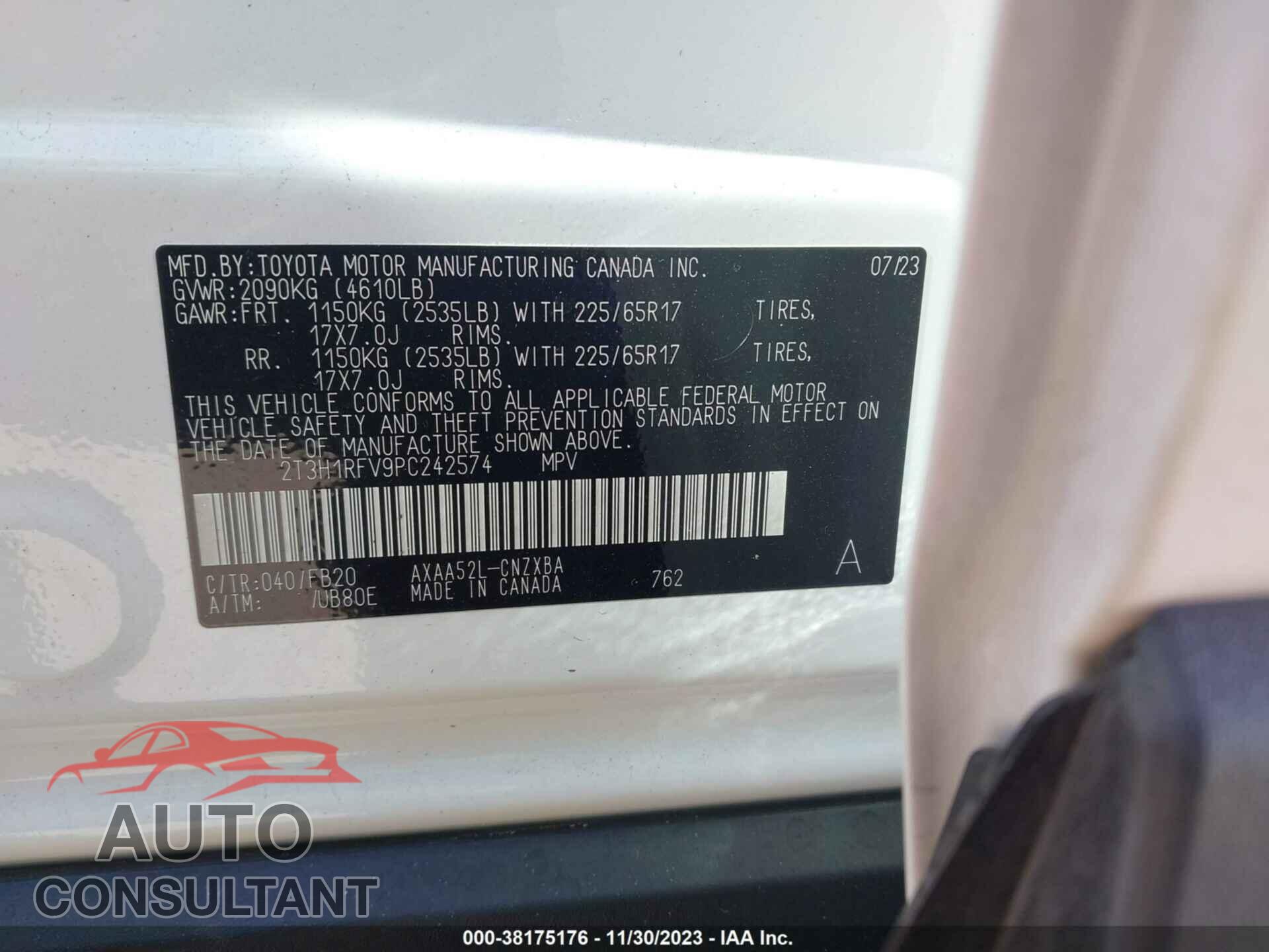 TOYOTA RAV4 2023 - 2T3H1RFV9PC242574