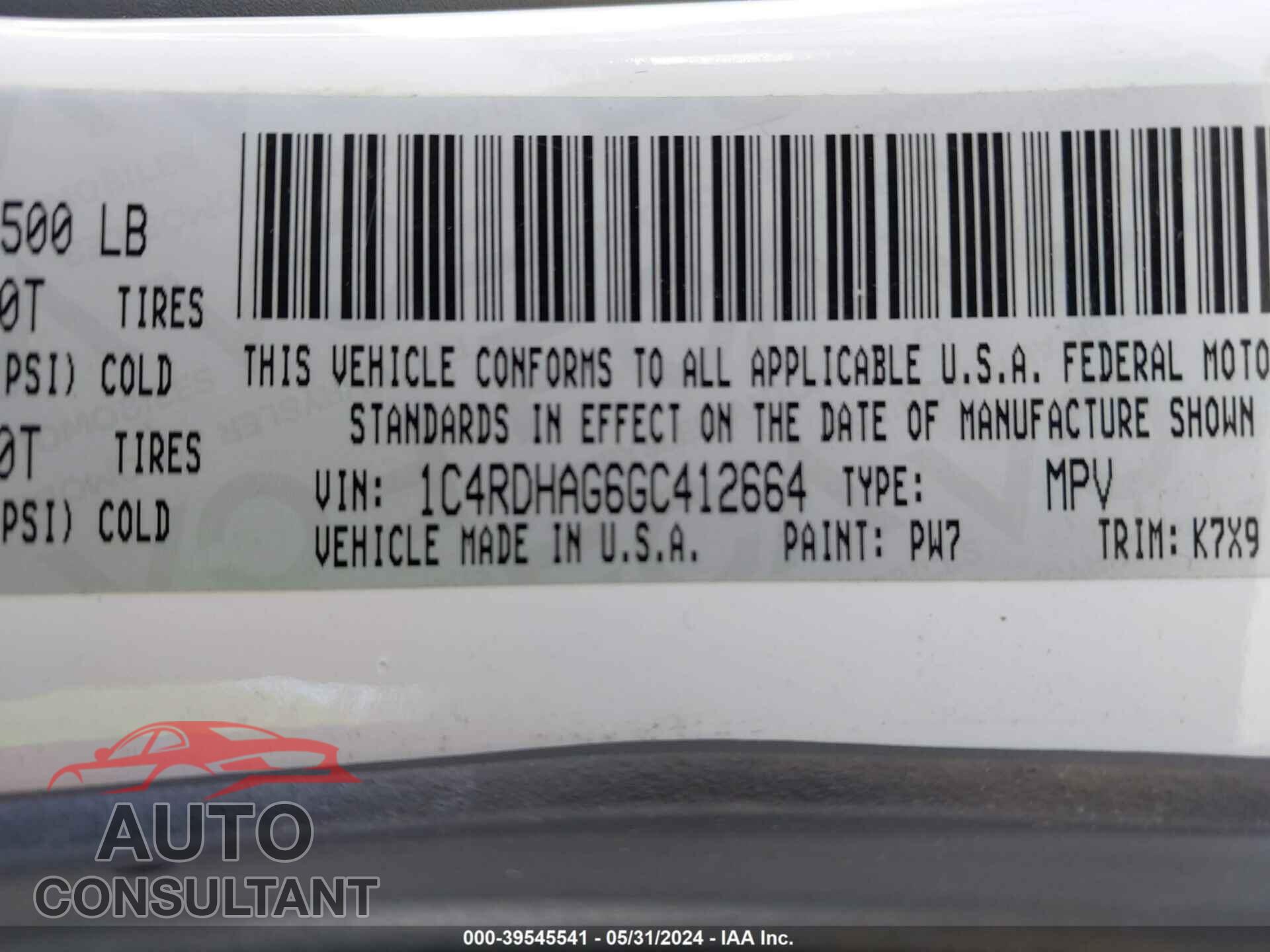 DODGE DURANGO 2016 - 1C4RDHAG6GC412664