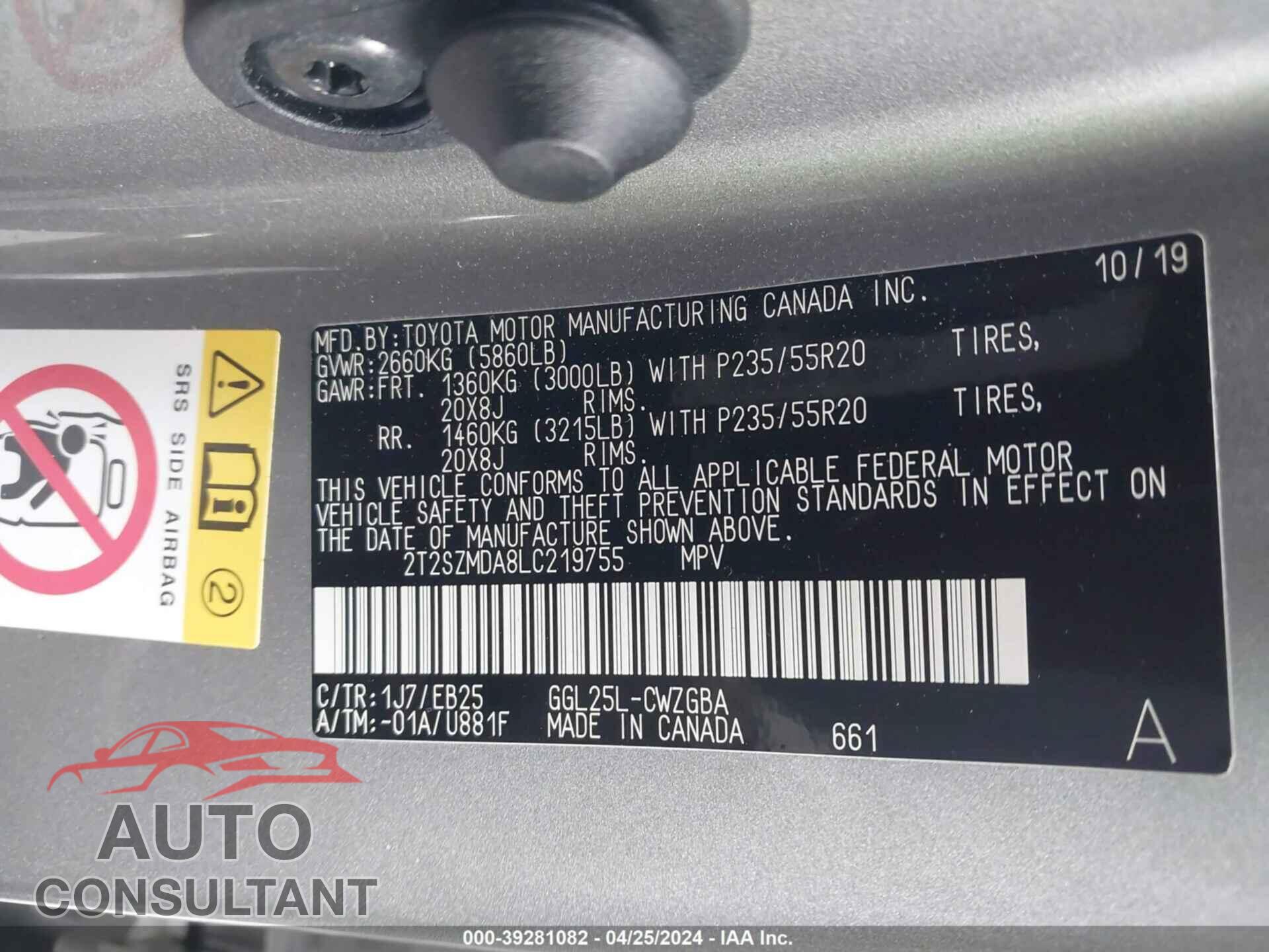 LEXUS RX 2020 - 2T2SZMDA8LC219755