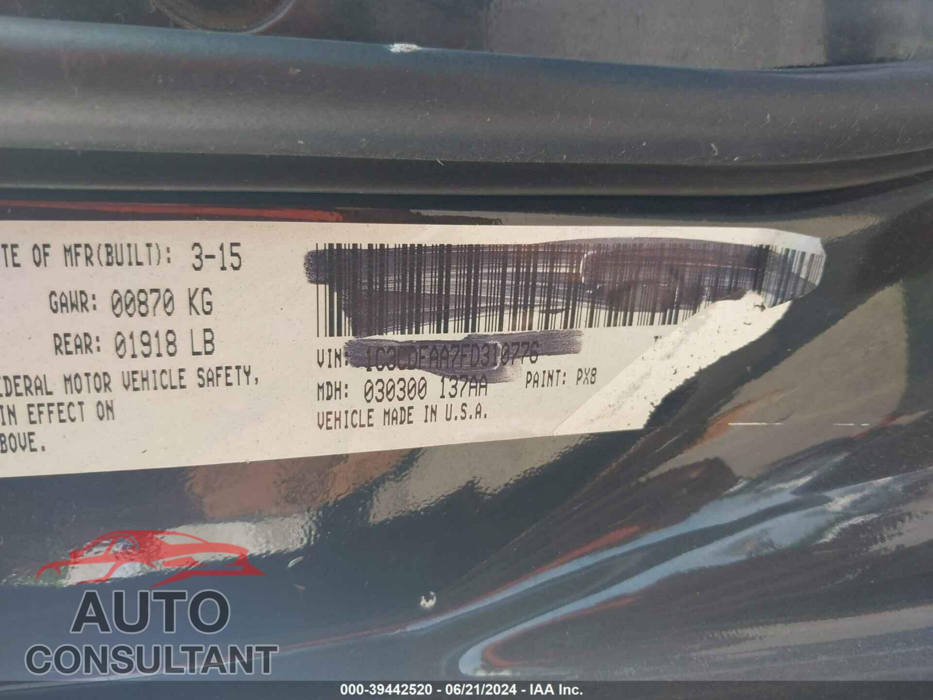 DODGE DART 2016 - 1C3CDFBB3GD762345