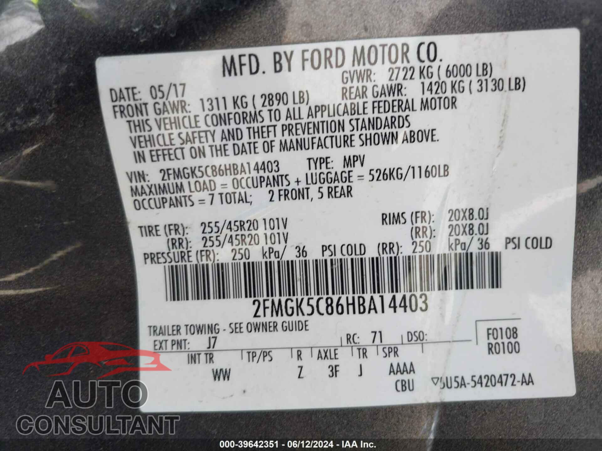 FORD FLEX 2017 - 2FMGK5C86HBA14403