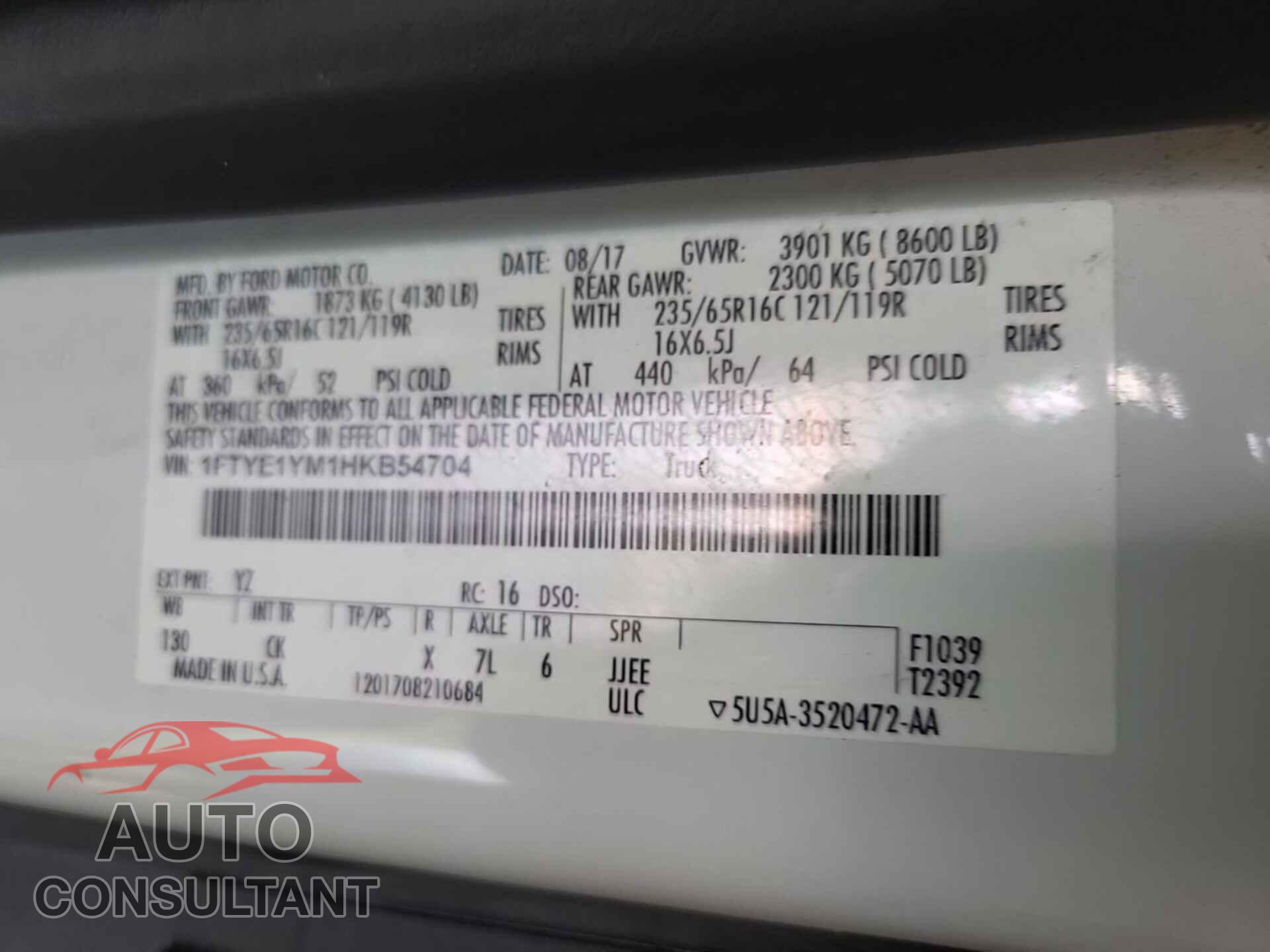 FORD TRANSIT 2017 - 1FTYE1YM1HKB54704