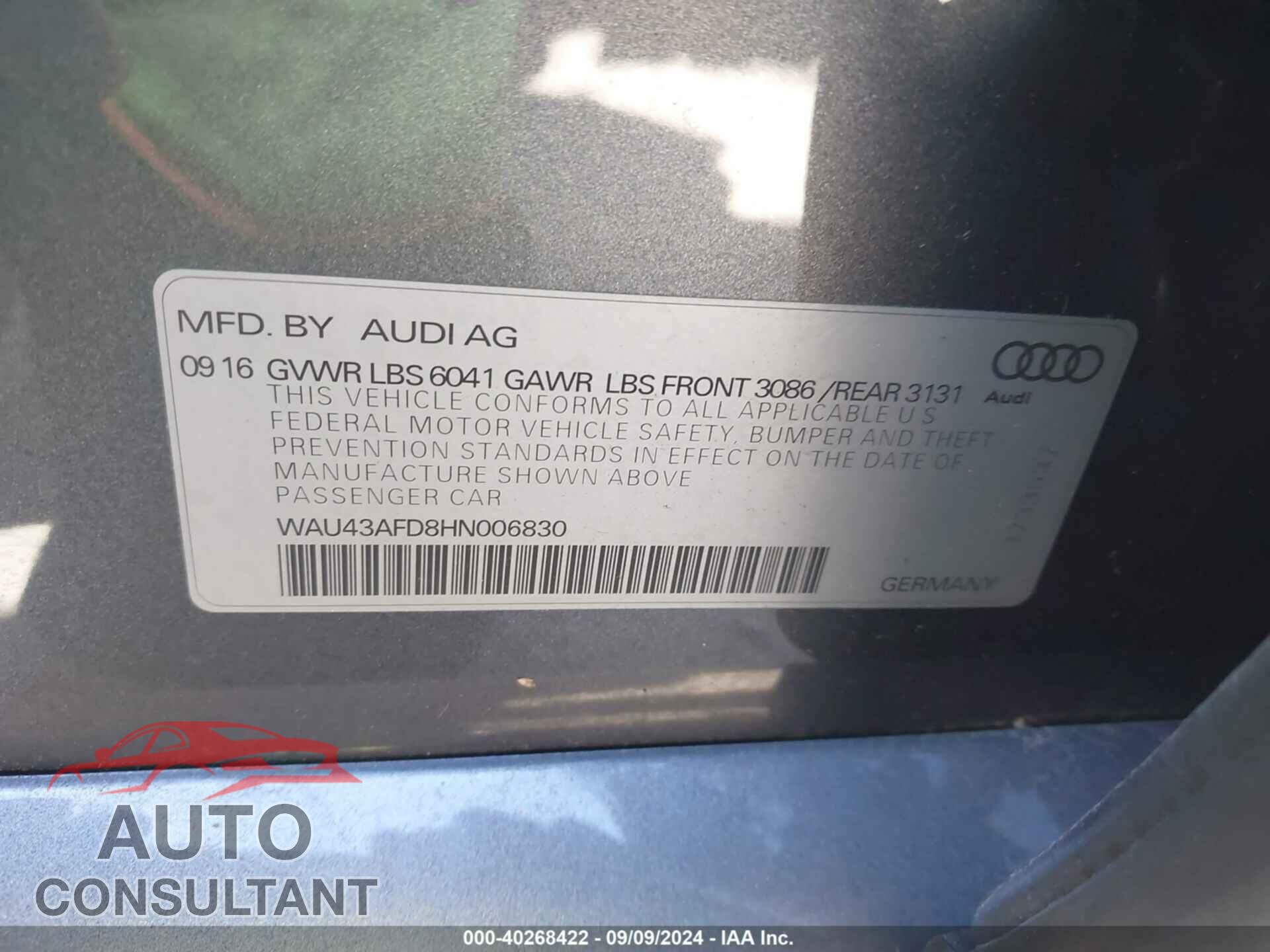 AUDI A8 L 2017 - WAU43AFD8HN006830