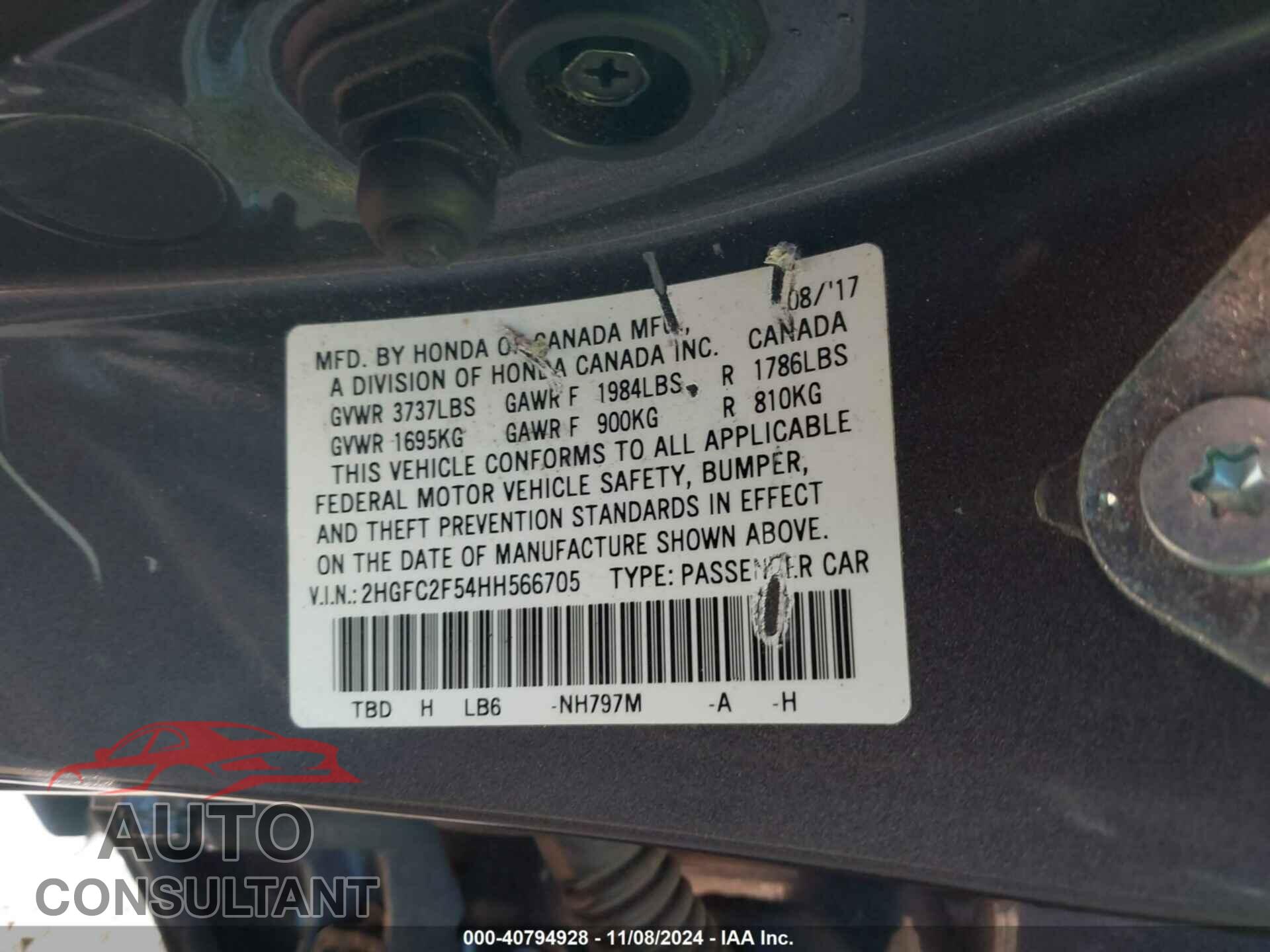 HONDA CIVIC 2017 - 2HGFC2F54HH566705