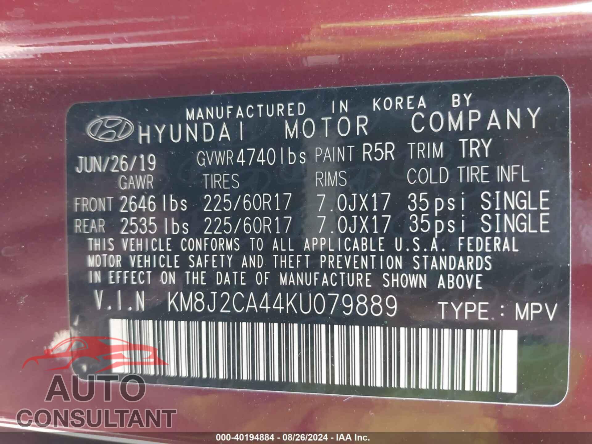 HYUNDAI TUCSON 2019 - KM8J2CA44KU079889