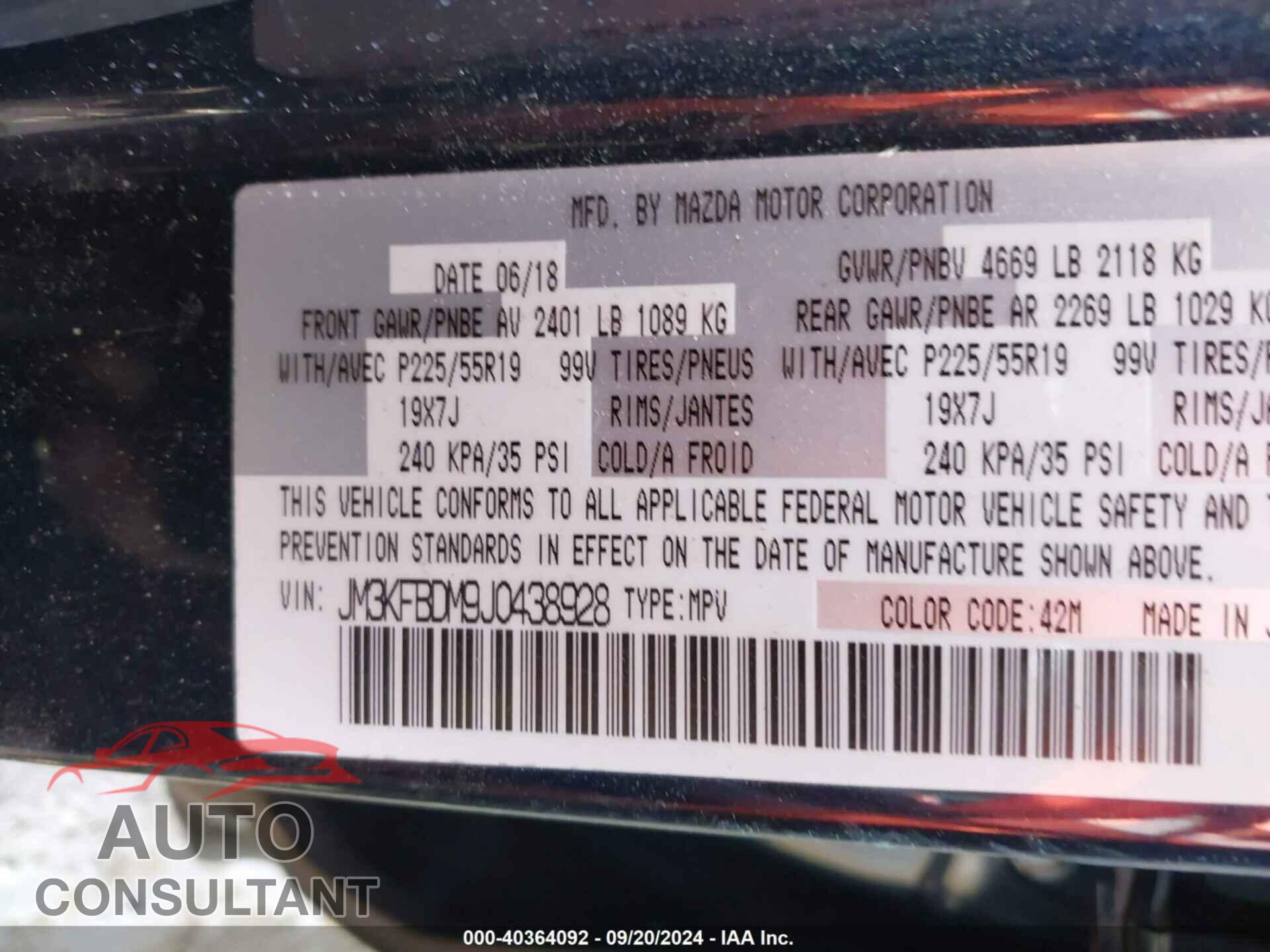 MAZDA CX-5 2018 - JM3KFBDM9J0438928
