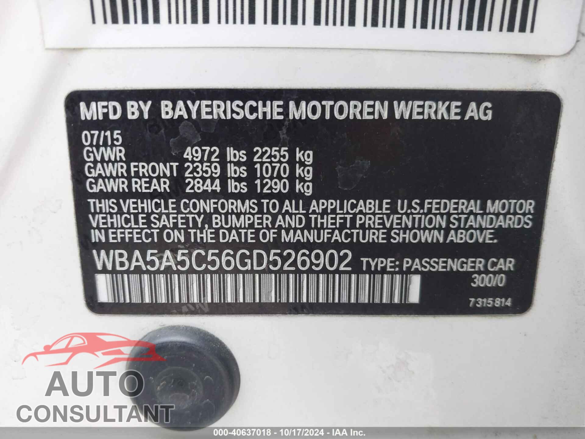 BMW 528I 2016 - WBA5A5C56GD526902