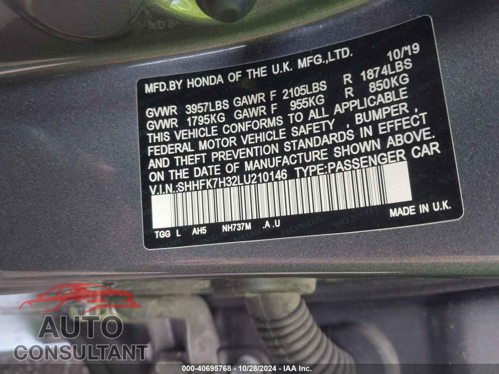 HONDA CIVIC 2020 - SHHFK7H32LU210146