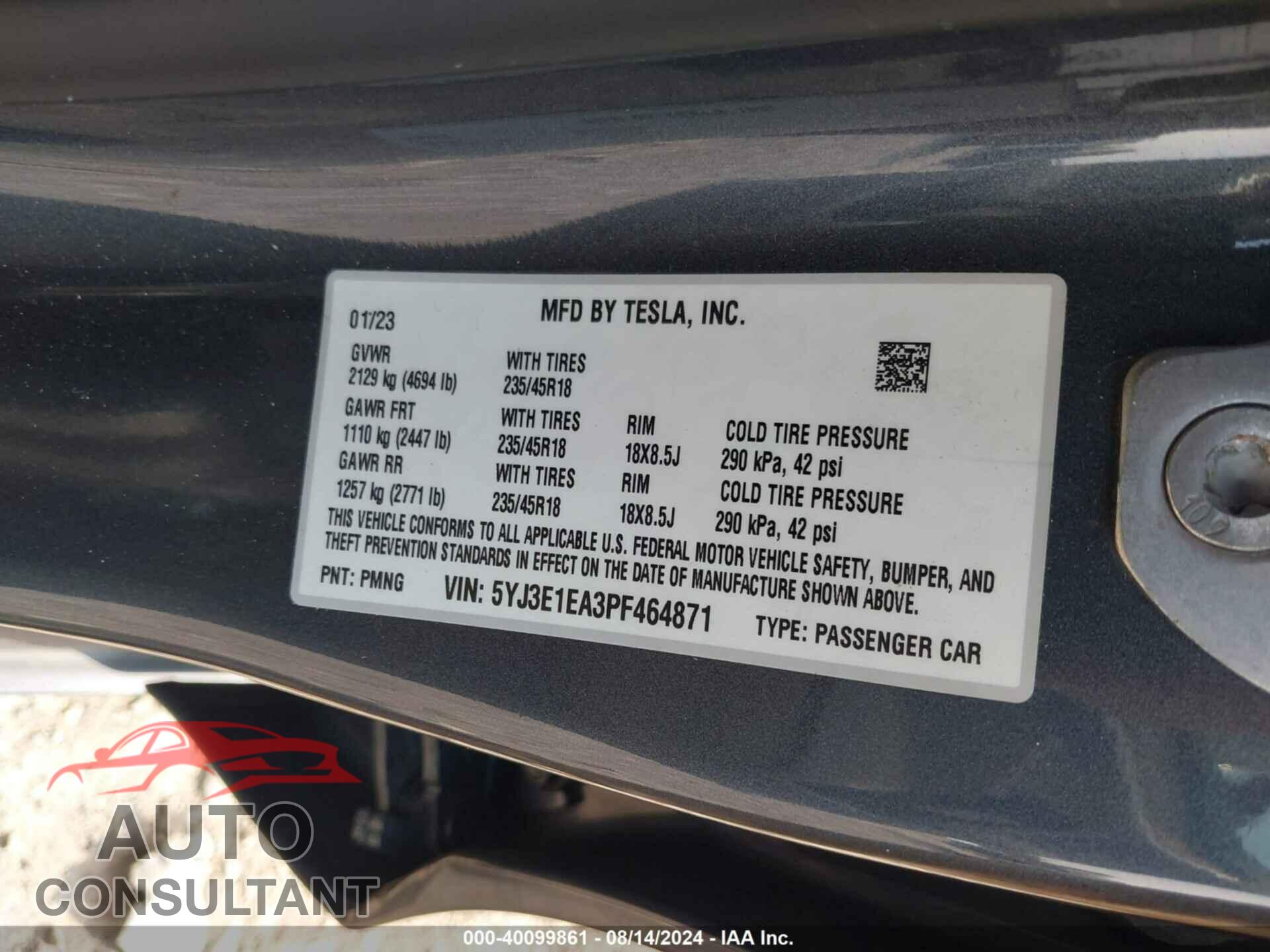 TESLA MODEL 3 2023 - 5YJ3E1EA3PF464871