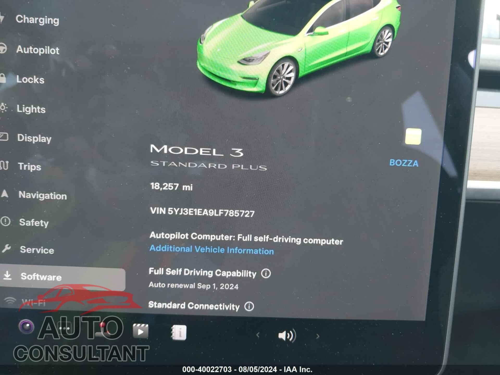 TESLA MODEL 3 2020 - 5YJ3E1EA9LF785727