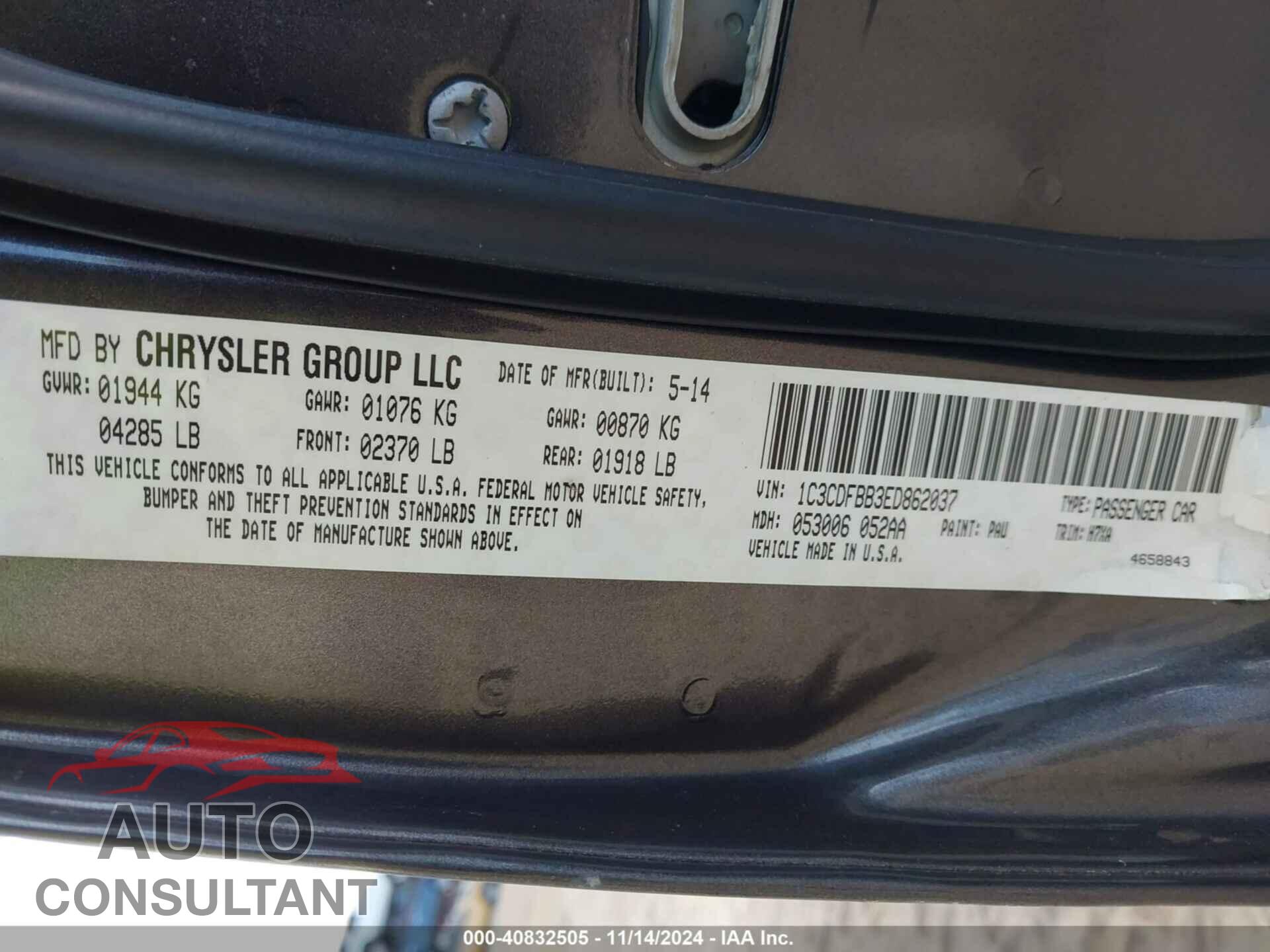 DODGE DART 2014 - 1C3CDFBB3ED862037