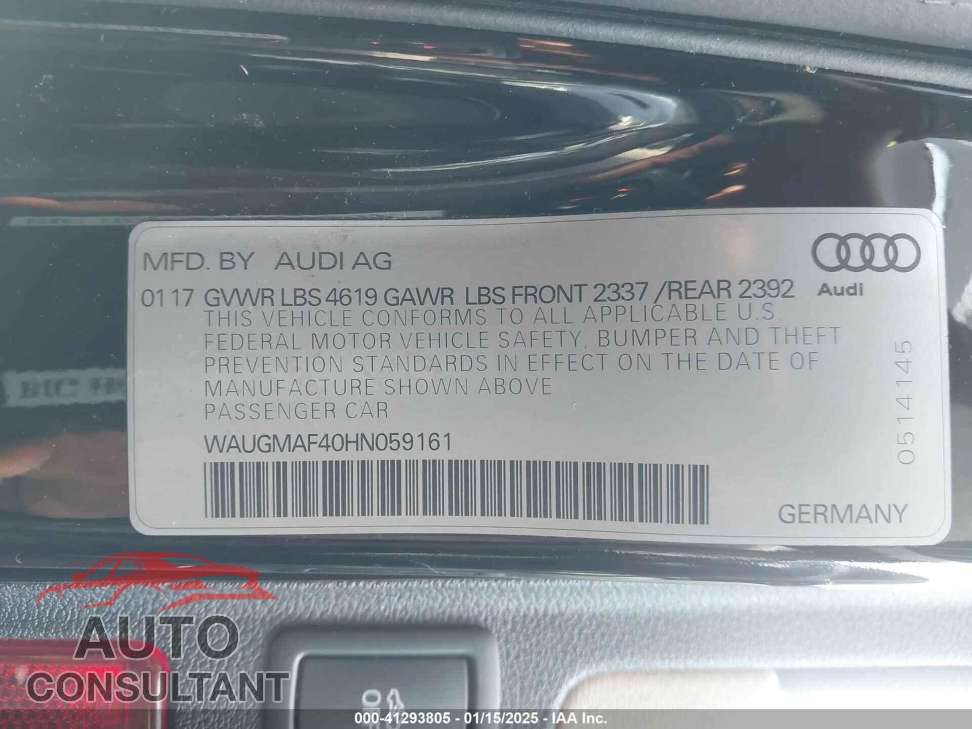AUDI A4 2017 - WAUGMAF40HN059161