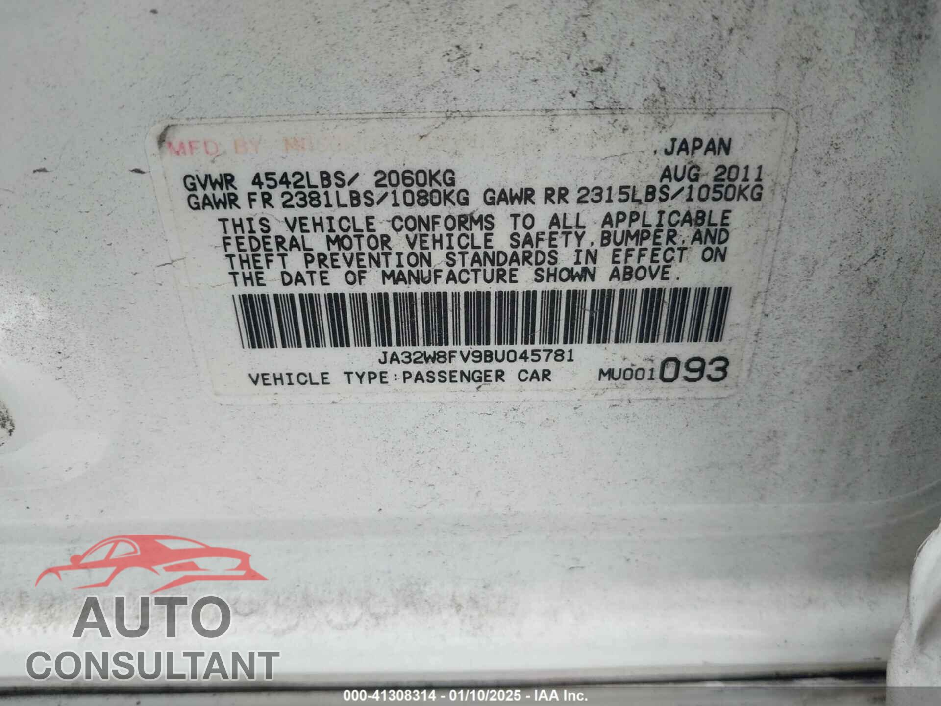 MITSUBISHI LANCER EVOLUTION 2011 - JA32W8FV9BU045781