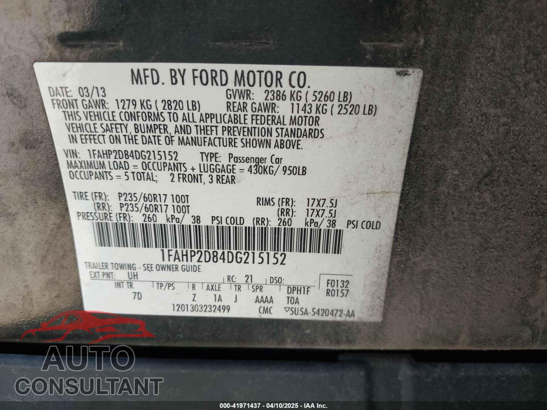 FORD TAURUS 2013 - 1FAHP2D84DG215152
