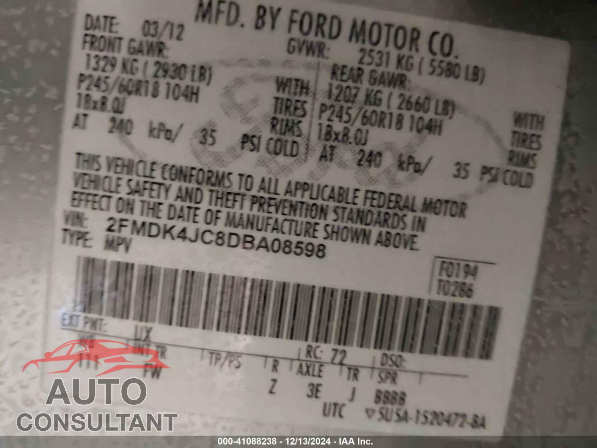 FORD EDGE 2013 - 2FMDK4JC8DBA08598