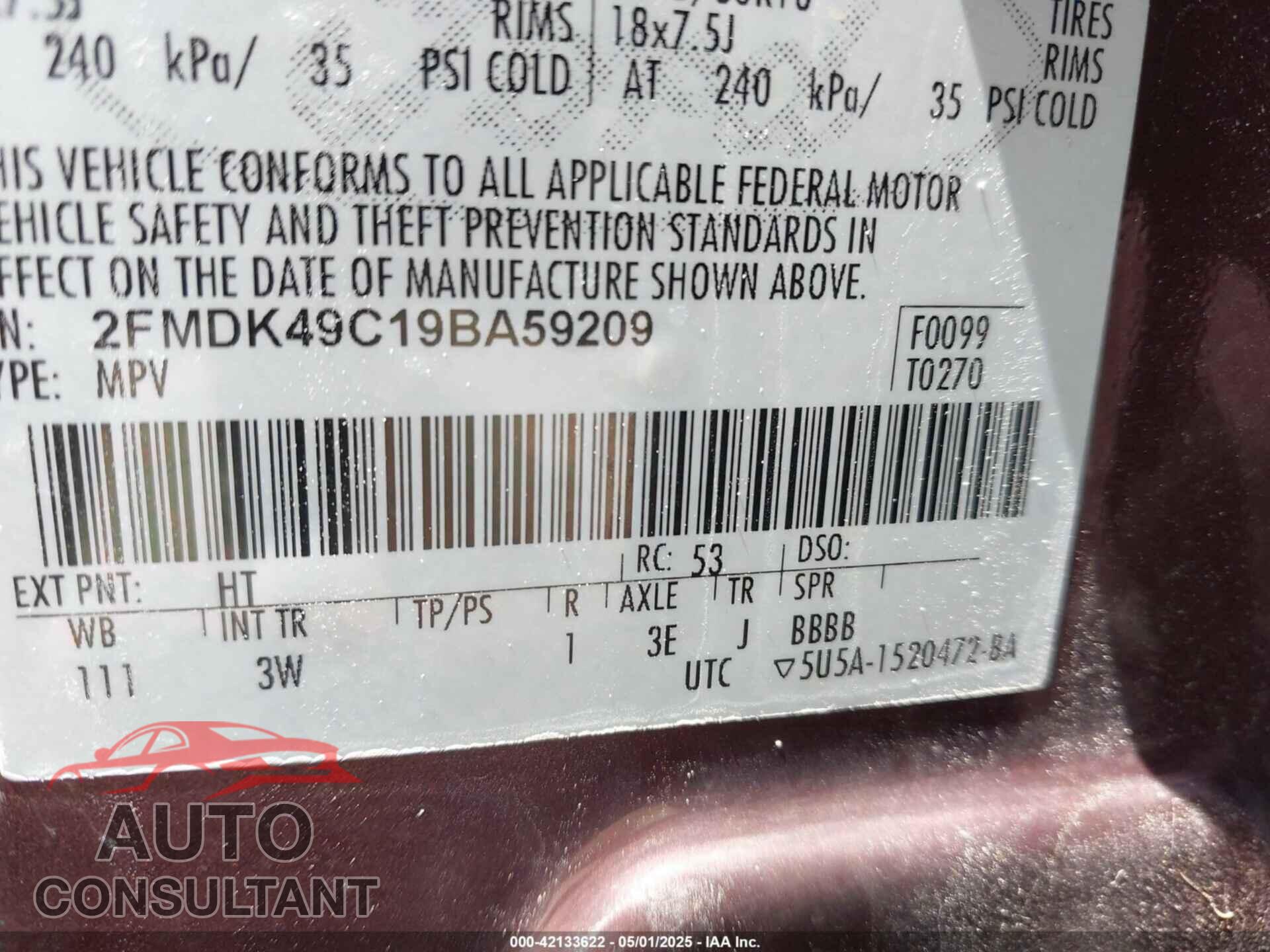 FORD EDGE 2009 - 2FMDK49C19BA59209