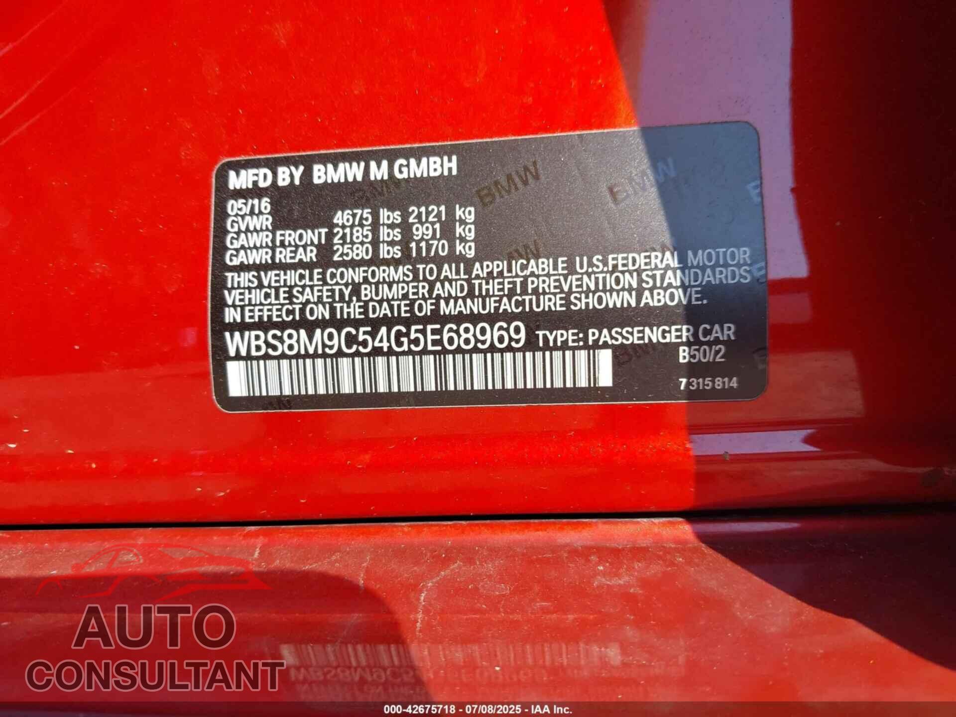 BMW M3 2016 - WBS8M9C54G5E68969