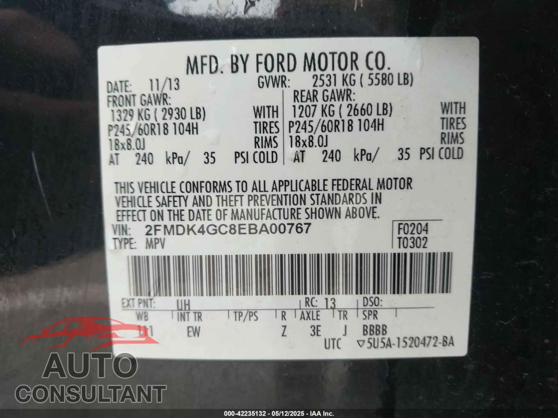 FORD EDGE 2014 - 2FMDK4GC8EBA00767