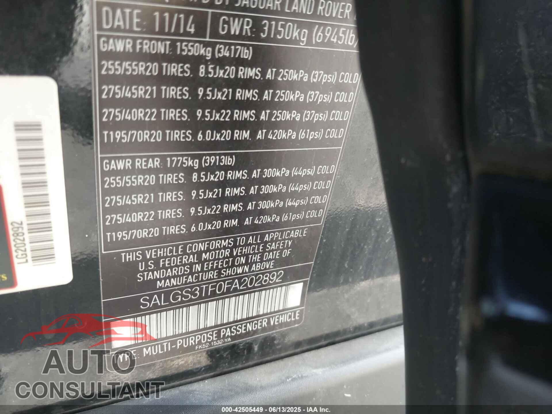 LAND ROVER RANGE ROVER 2015 - SALGS3TF0FA202892