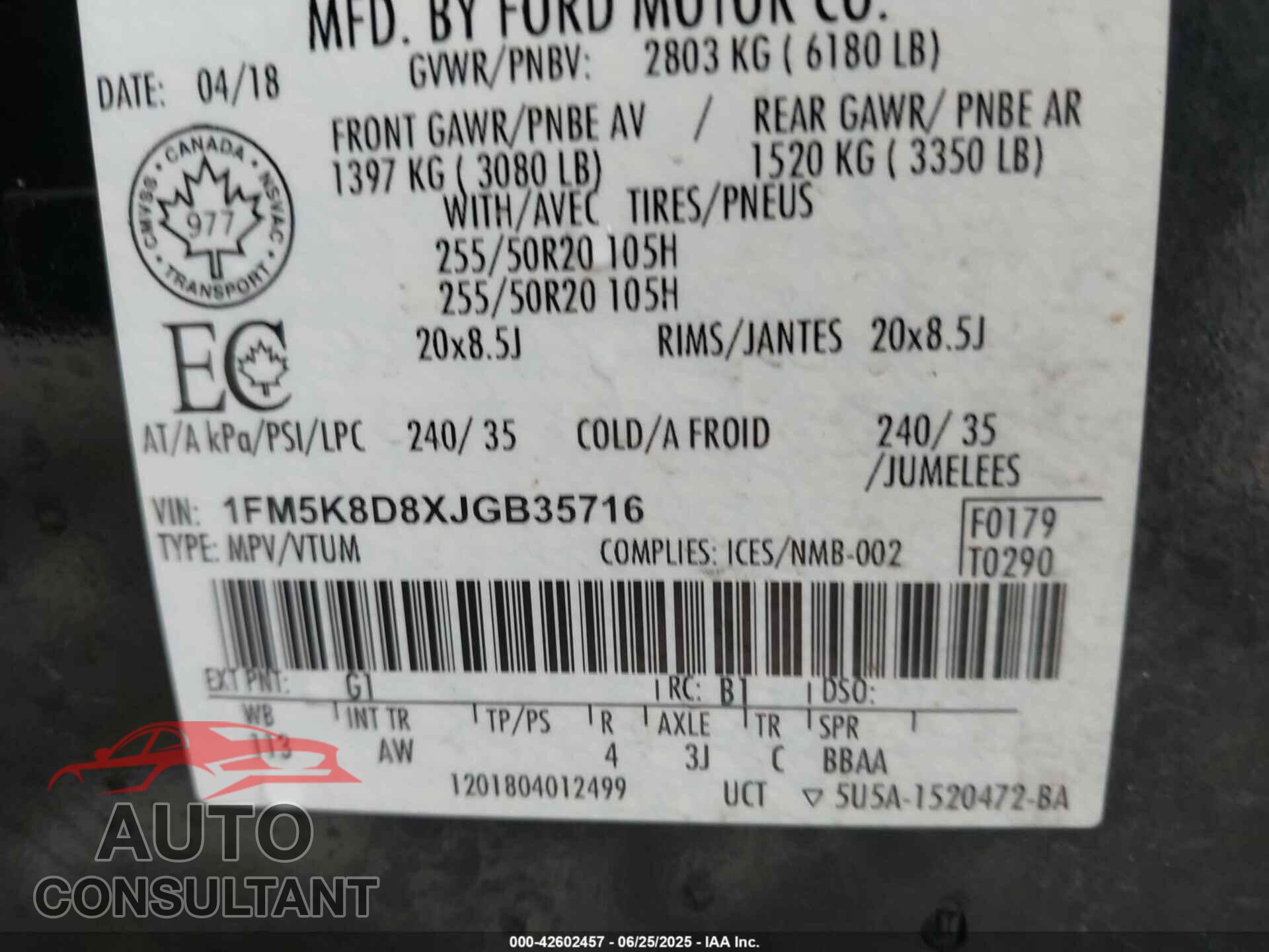 FORD EXPLORER 2018 - 1FM5K8D8XJGB35716