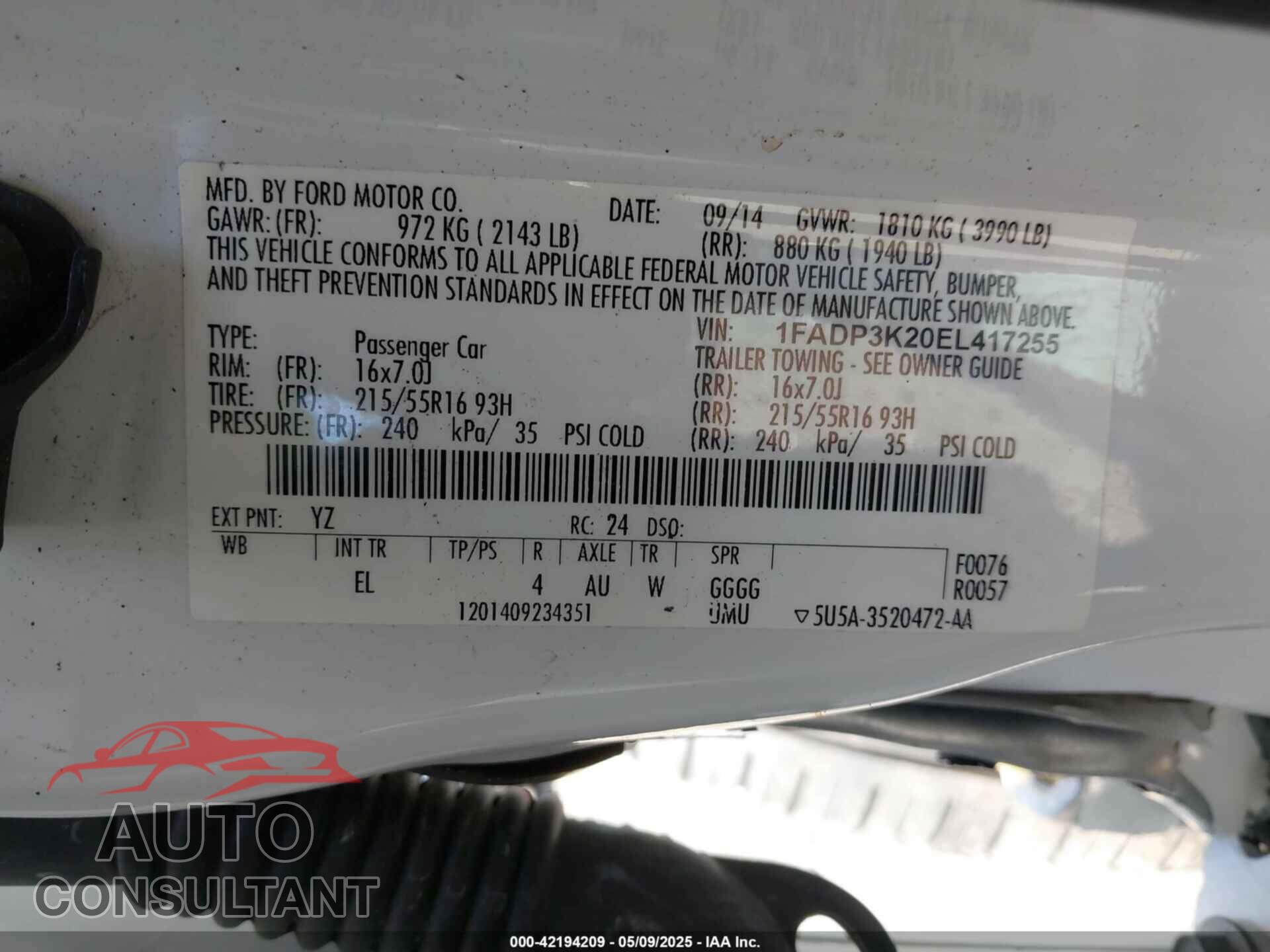 FORD FOCUS 2014 - 1FADP3K20EL417255