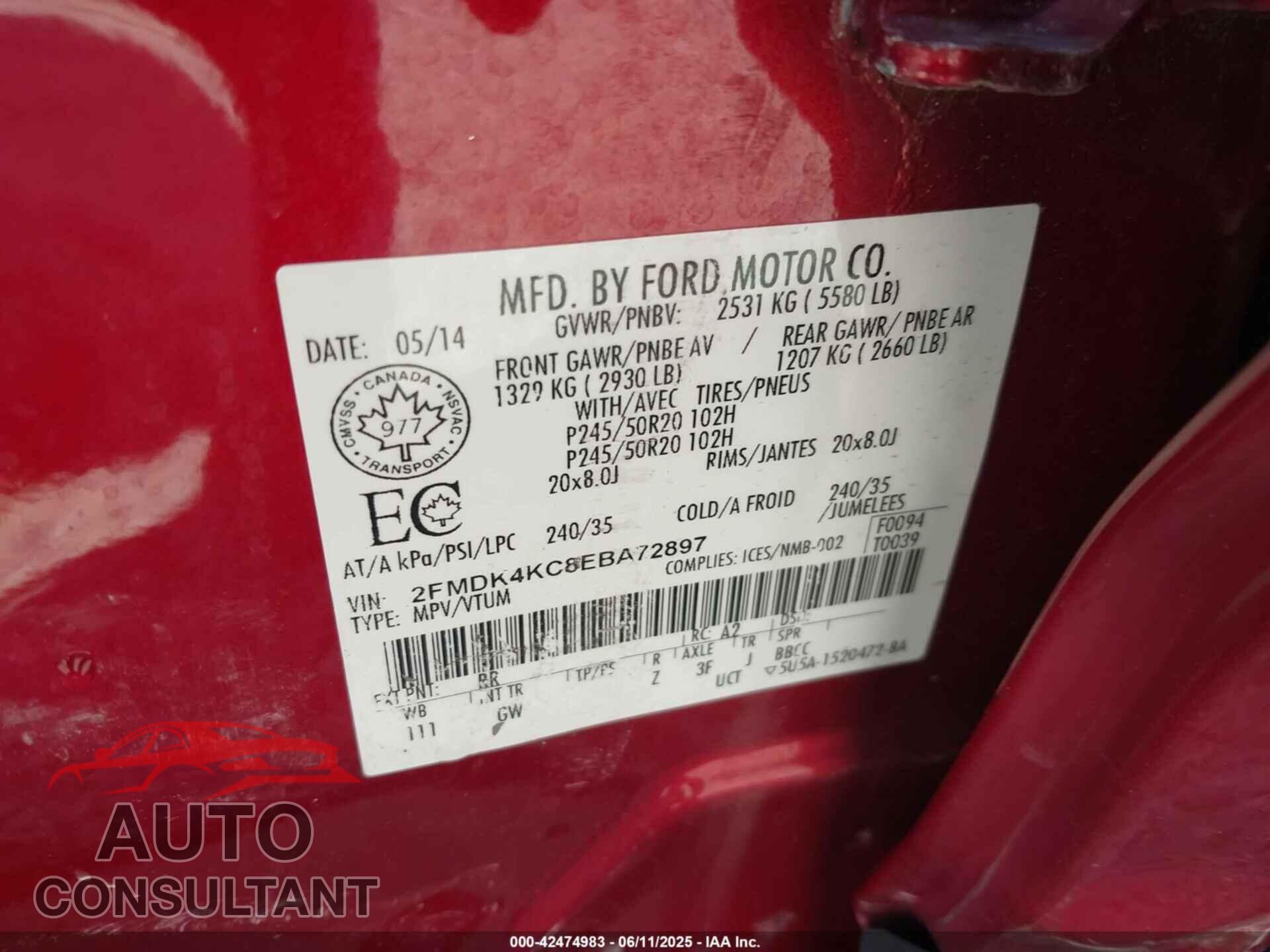 FORD EDGE 2014 - 2FMDK4KC8EBA72897