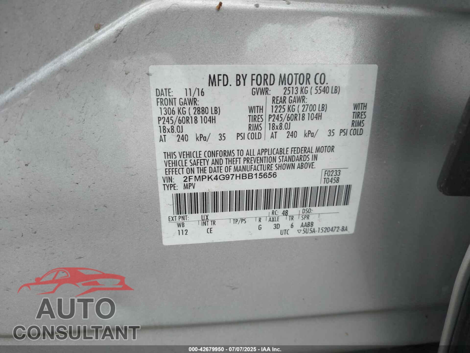 FORD EDGE 2017 - 2FMPK4G97HBB15656
