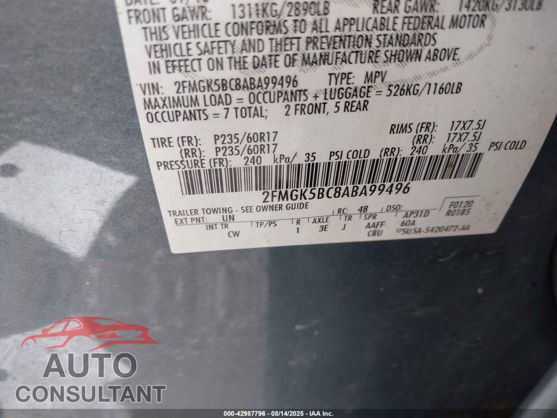 FORD FLEX 2010 - 2FMGK5BC8ABA99496