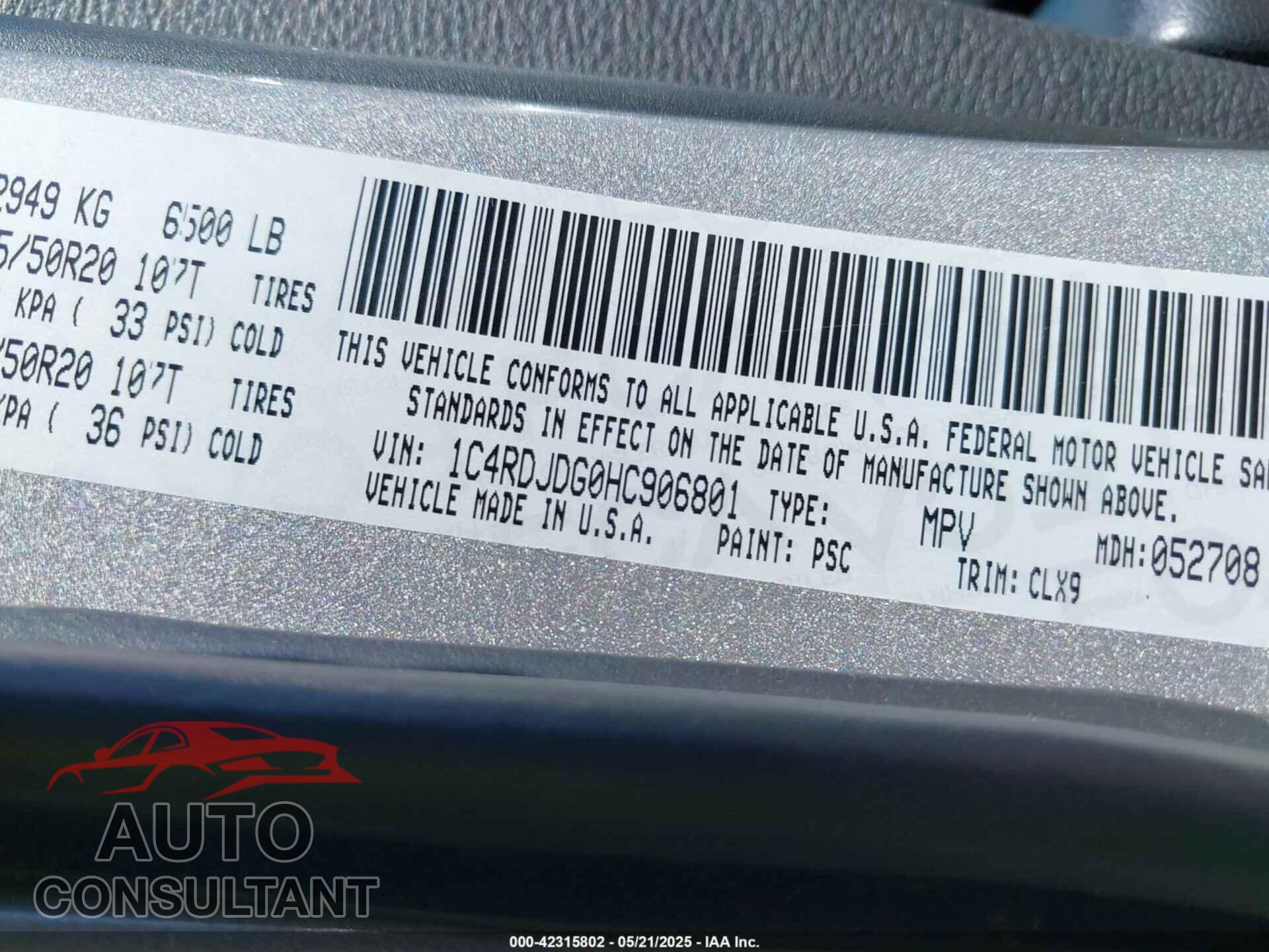 DODGE DURANGO 2017 - 1C4RDJDG0HC906801