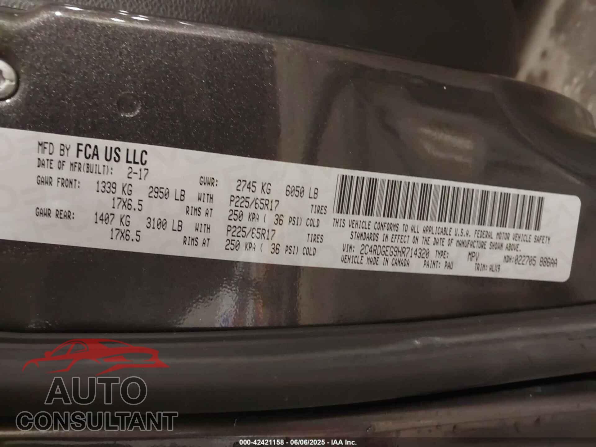 DODGE GRAND CARAVAN 2017 - 2C4RDGEG9HR714320